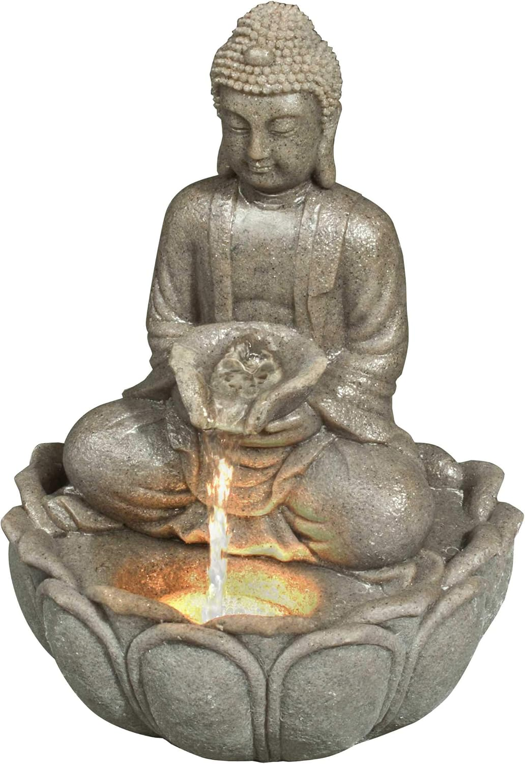 The Garden of Paradise Buddha on Lotus Table Top Water Feature Fountain with Light