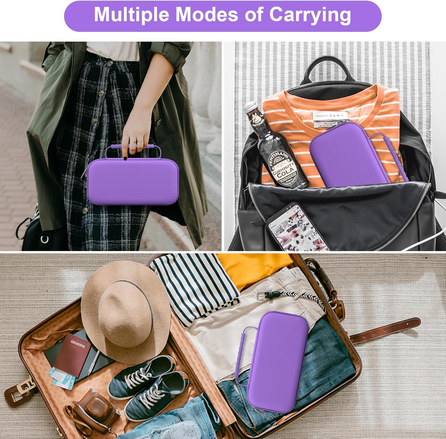 Canboc Travel Carrying Case for Asthma Inhaler, Handheld Spacer for Adults and Kids, Masks, Hard Inhaler Case with Mesh Pocket Fit Medicine and Other Essentials, Purple (Case Only)