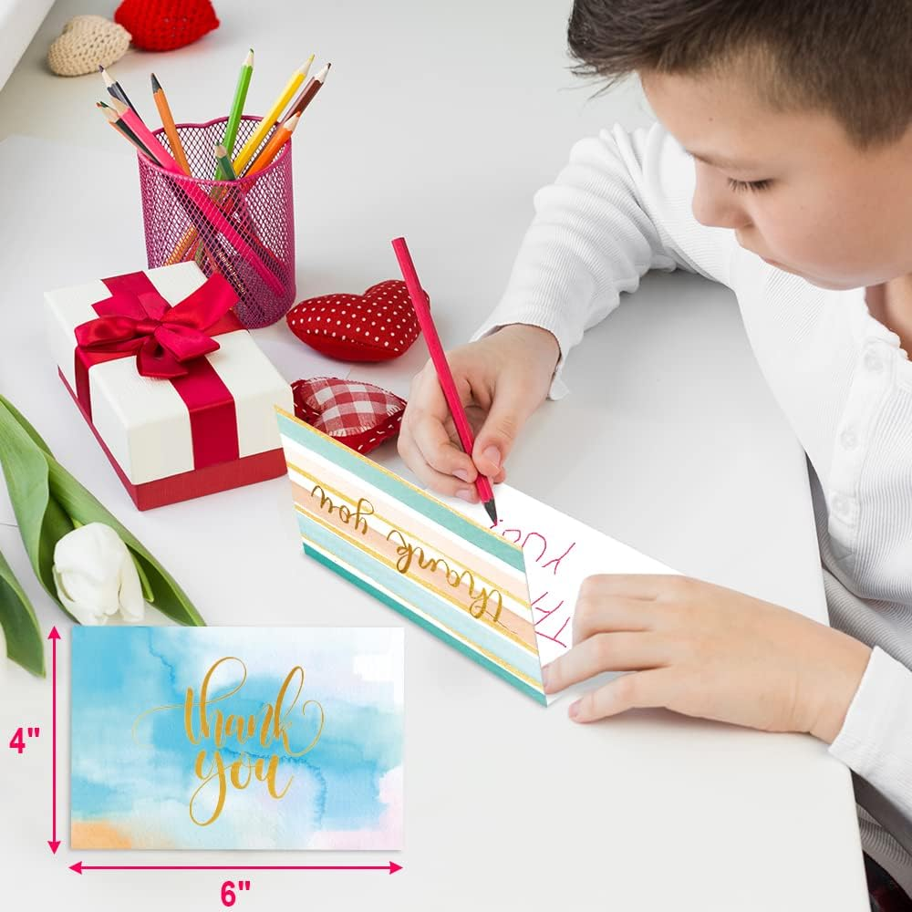48 All Occasion Thank You Cards with Envelopes, Assorted Blank Note Cards, 6 Watercolor Design, 4X6 Inches Blank Stationary Thank You Cards with Envelopes Set image number 5