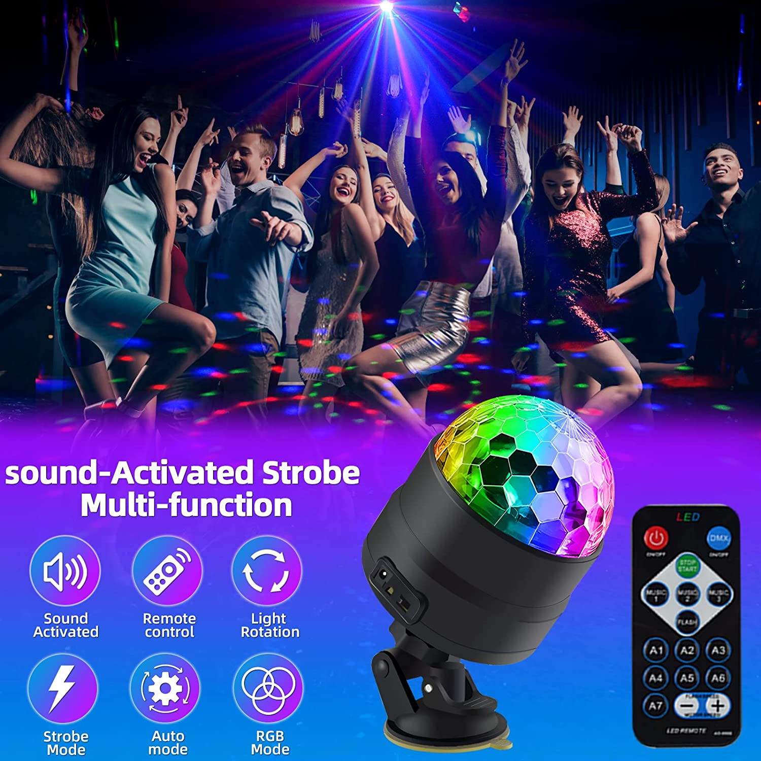 Disco Lights, Disco Ball Light Party Lights Dj, Led Mini Colors Stage Lights Sound Activated Automatic, Strobe Light Halloween Christmas Decoration Lights Happy Birthday Gift Wedding Club Show