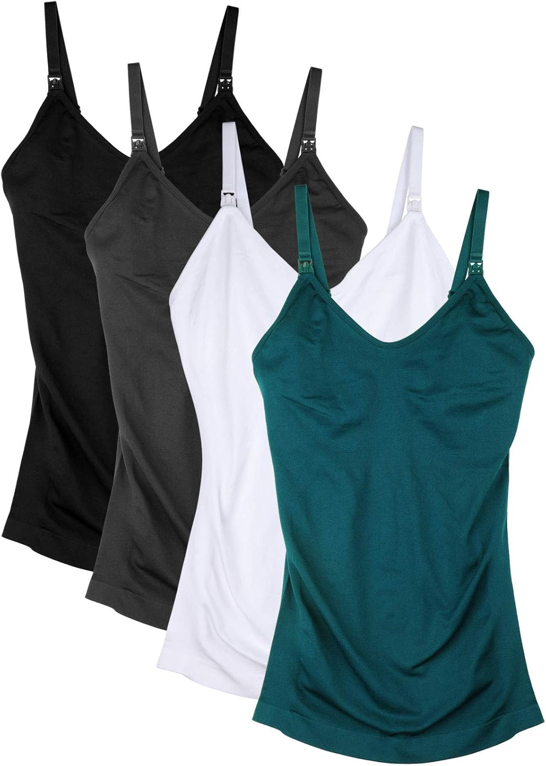 Seamless Padded Nursing Tank Tops for Women Breastfeeding Maternity Camisole Bras Pack of 4 image number 5