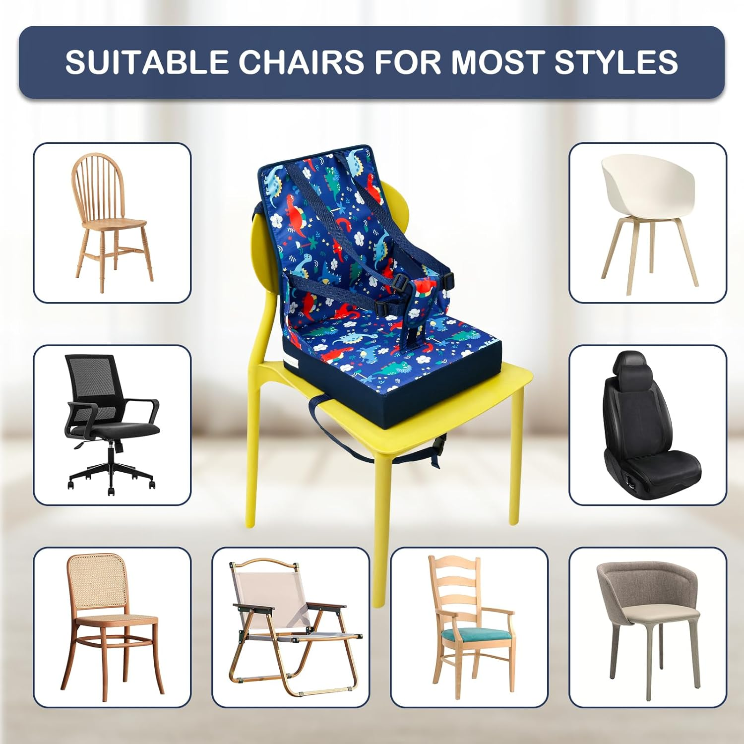 Fwqofvk Toddler Booster Seat Chair, with 3 Point Buckle Safety Protection, Thickened Heightening Cushion, Kids Booster Cushion Easy to Clean for Dining 32 X 32 X 7.5Cm (Style 1) image number 3