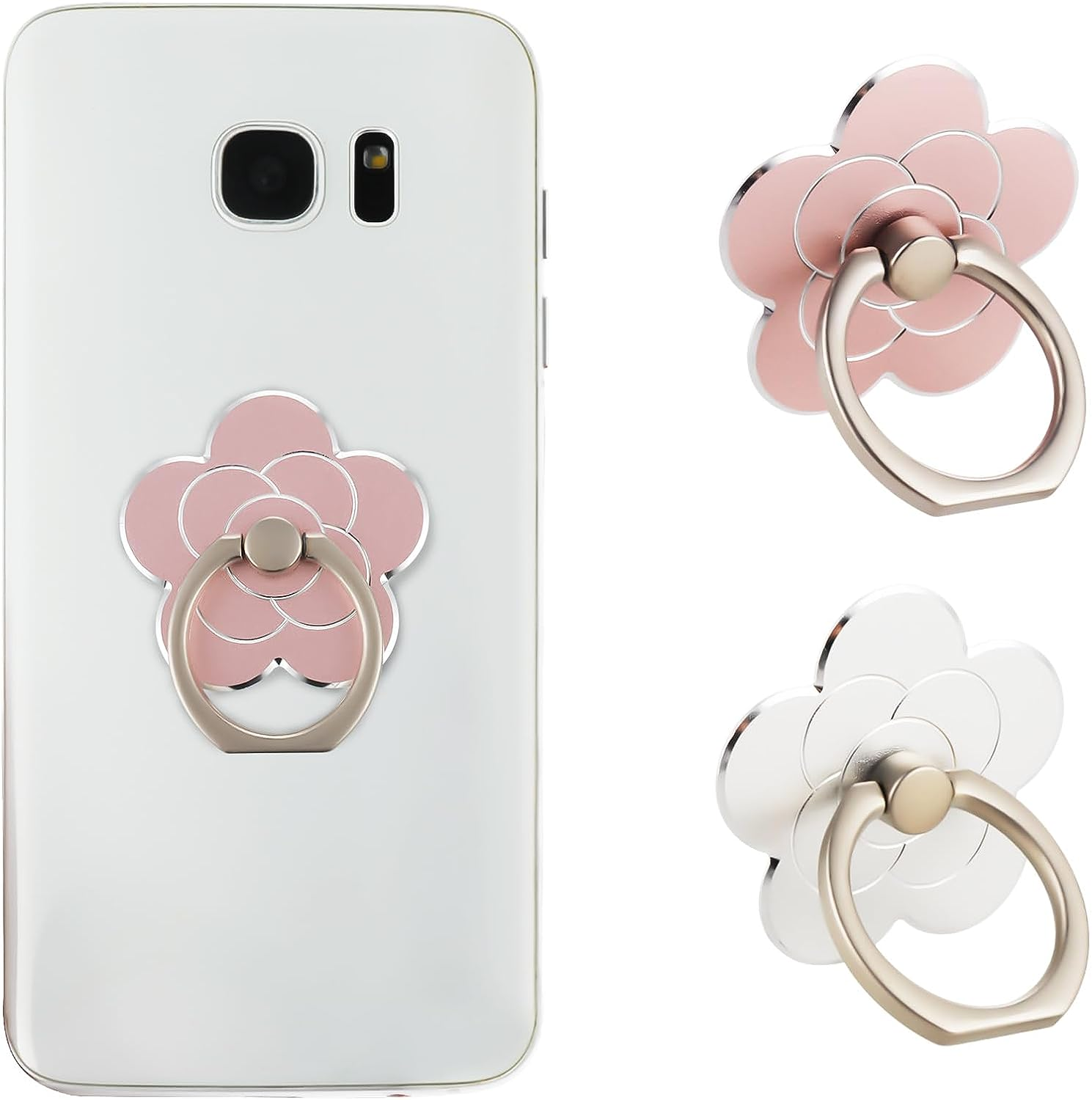 Sibba 2Pcs Phone Ring Holder Kickstand Cellphone Flower Finger Ring Grips Stand Metal Universal Accessories Compatible with Smartphone, Mobile Phones, Phone Case (Silver, Rose Gold) image number 6