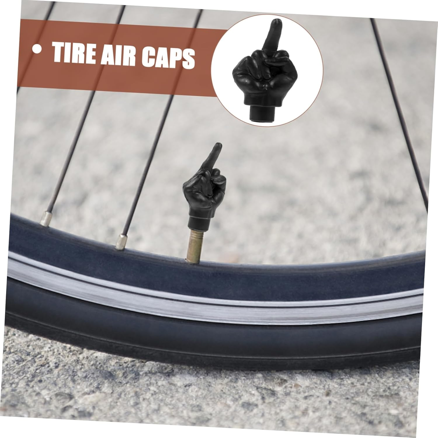 4Pcs Creative Finger Shaped Valve Stem Caps Dirtproof Tire Covers for SUV Car Motorcycle Bicycle Classic Black Easy Installation Stem Protectors - Black image number 2