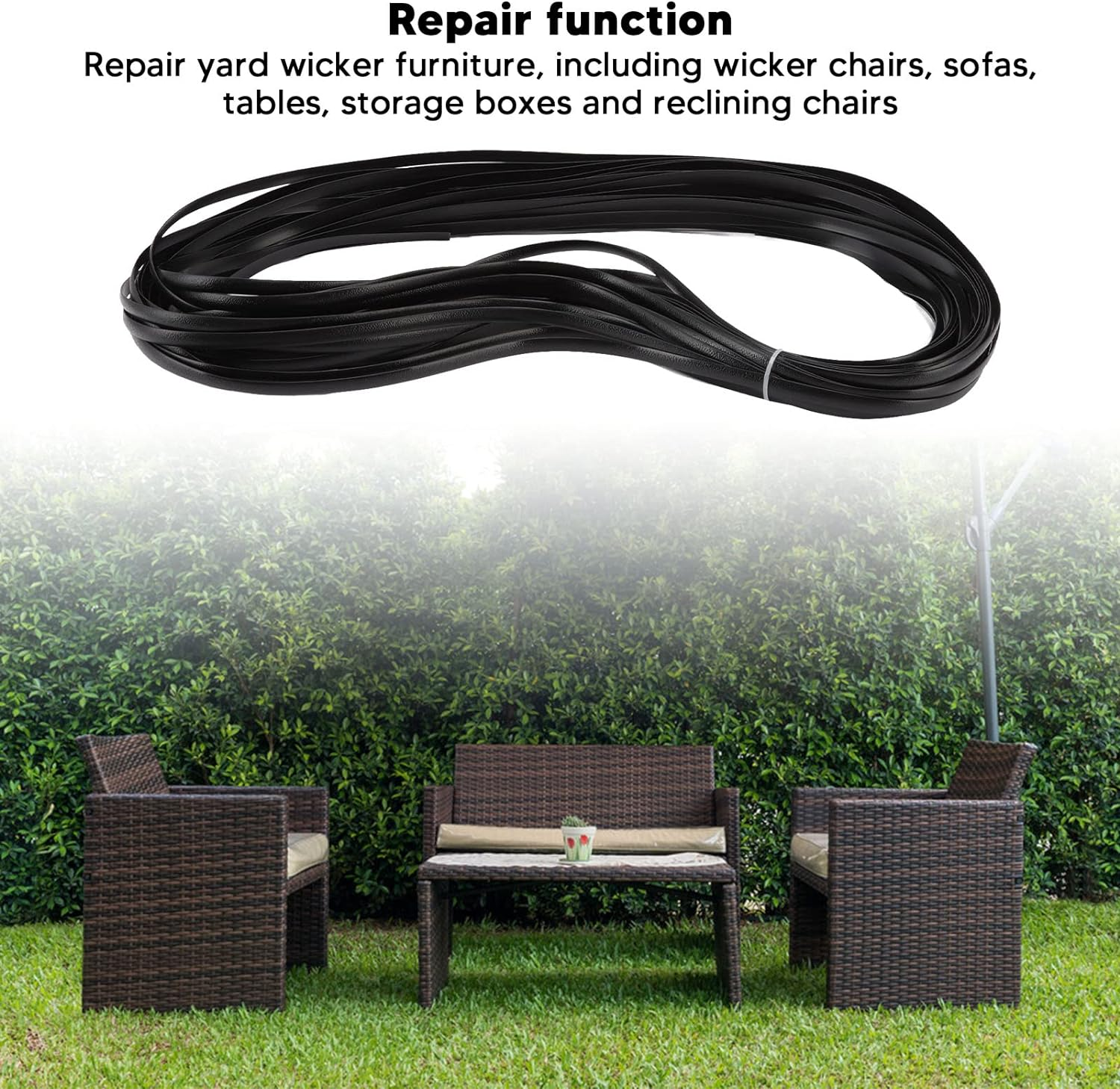 Wicker Repair Material, Flat Plastic Rattan, Synthetic Rattan Replacement Material, Plastic Wicker Repair for Repairing Subs, Sofas, Tables, Storage Boxes (Black) - Black image number 4