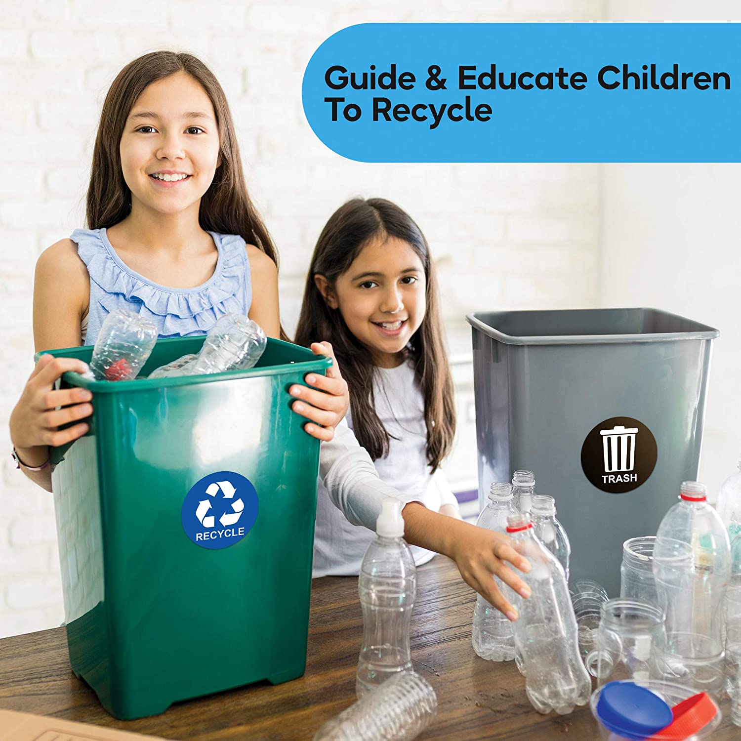 Recycle Sticker Signs for Trash Can - Perfect Bin Labels - 5" by 5" - 2 Pack - Ideal for Home or Office Use