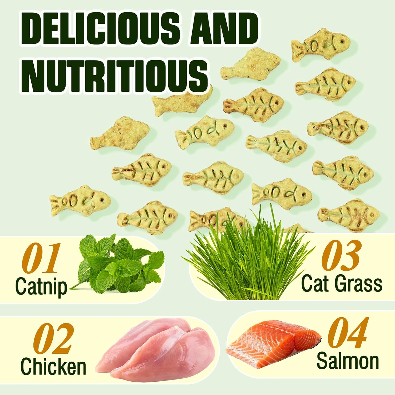 380G Cat Grass Treats, Chicken Catnip Cat Grass Flavor Feline Dental Treats, Cats Treats Snacks Biscuits for Dental Care and Hairball Control image number 4