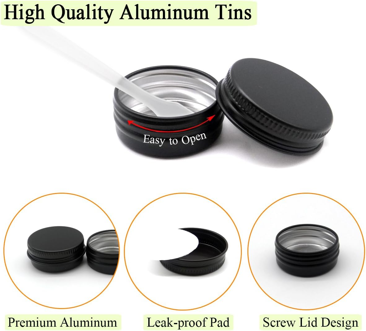 10Pack Aluminum Tin Jars 60Ml, 15Ml Black Empty Container, 30Ml Travel Makeup Tin 100G Pot, 2Oz Refillable Small Cosmetic Cans for DIY Cream Sample Powder Candle Tea Paint Slime (Mixed Size) image number 1