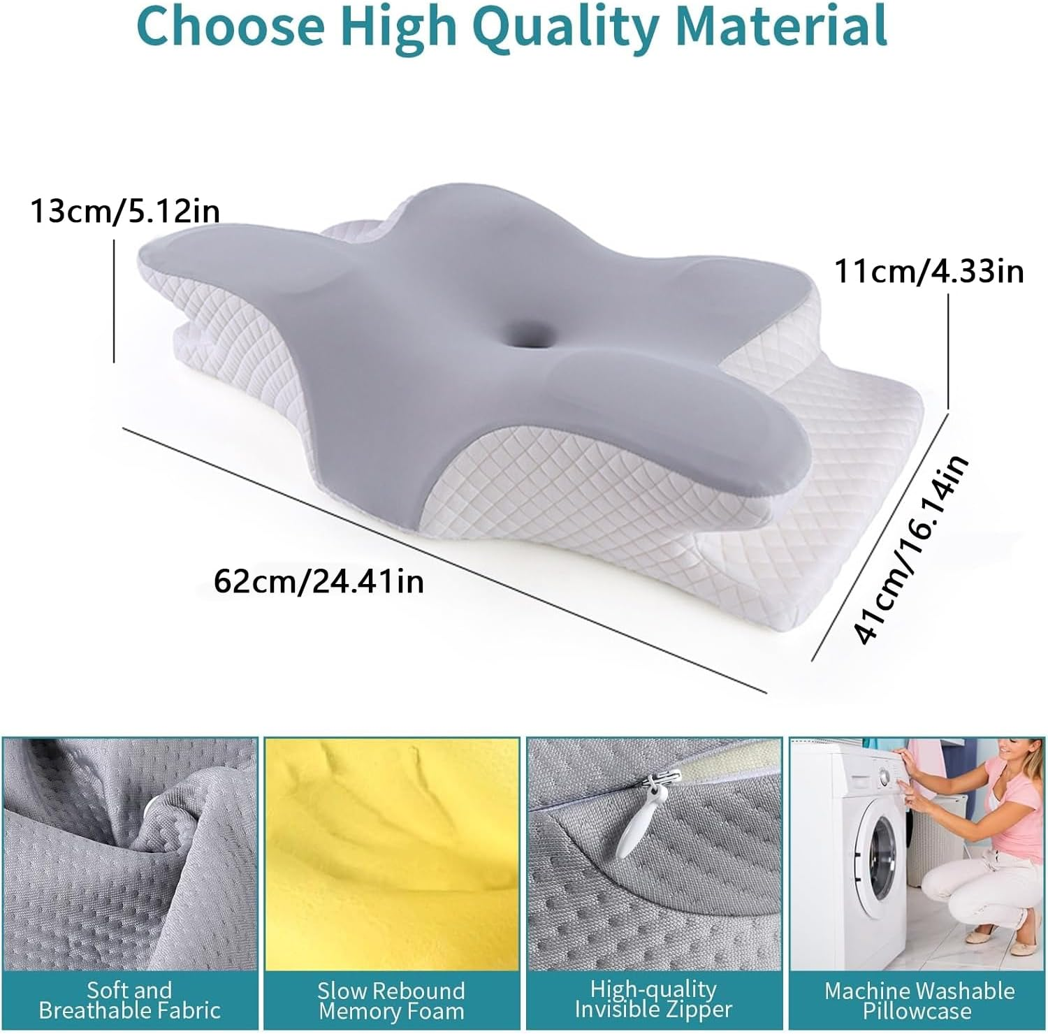 Cervical Pillow for Neck Pain Relief, Contoured Memory Foam Pillows for Sleeping, Ergonomic Orthopedic Neck Support Pillow with Breathable Pillowcase, for Side Sleepers, Back and Stomach Sleepers image number 6