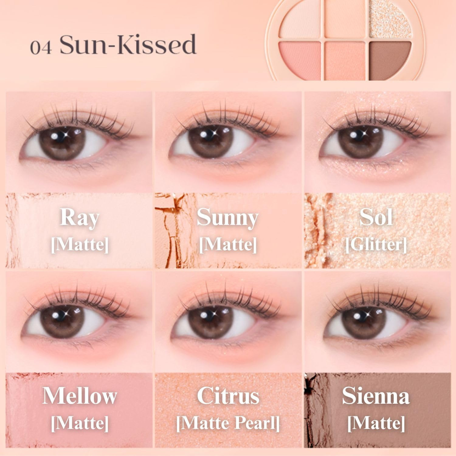EGLIPS Soft Eye Palette - All-In-1 Multi-Use Eyeshadow Palette Smooth Matte Texture & Shimmer & Glitter Blendable Shades Lightweight Buildable Korean Makeup K-Beauty (04 SUN-KISSED)