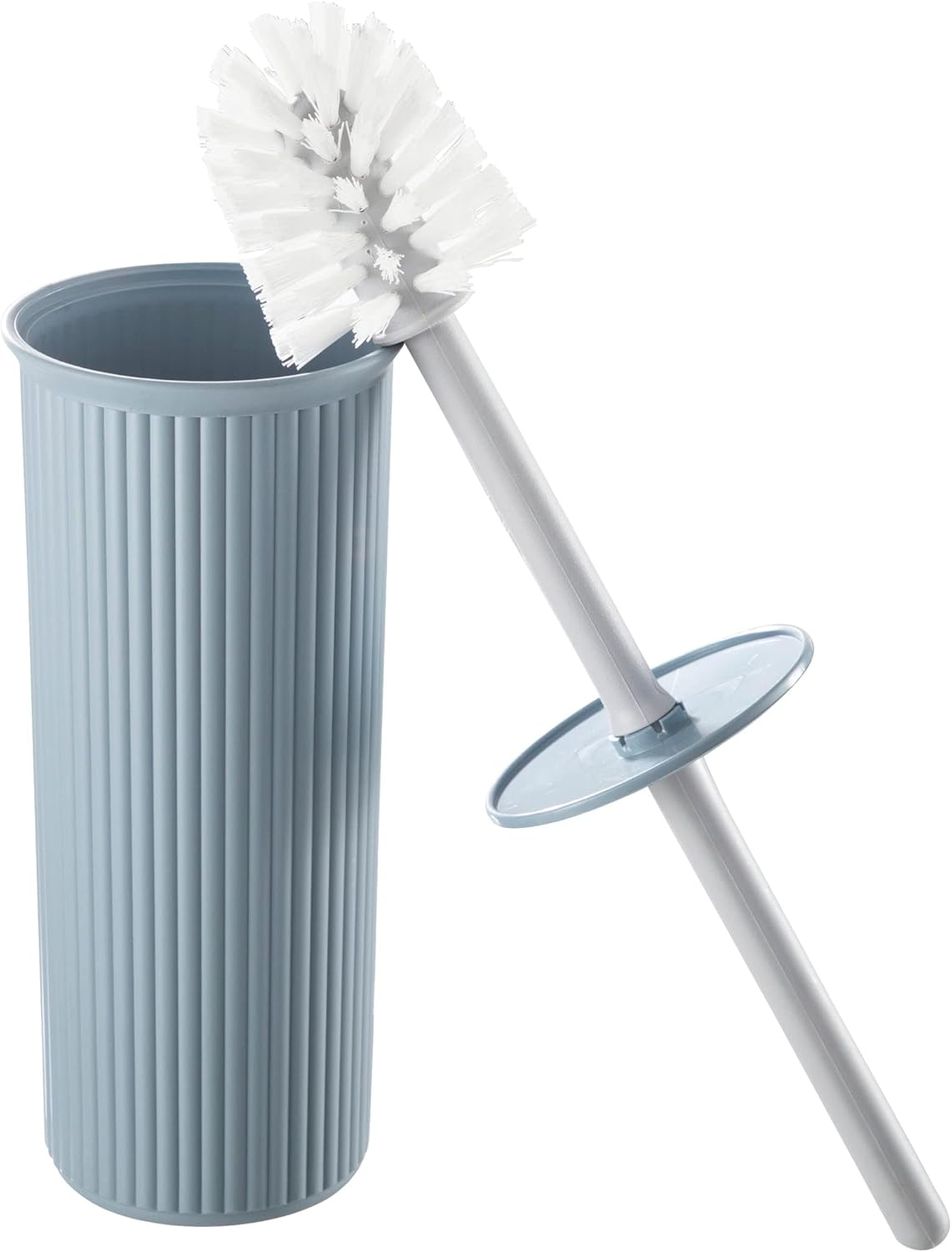 Decorative Plastic Toilet Bowl Brush and Holder Set, Blue (1 Pack) Cleaner Scrubber for Bathroom - Ribbed Design image number 7