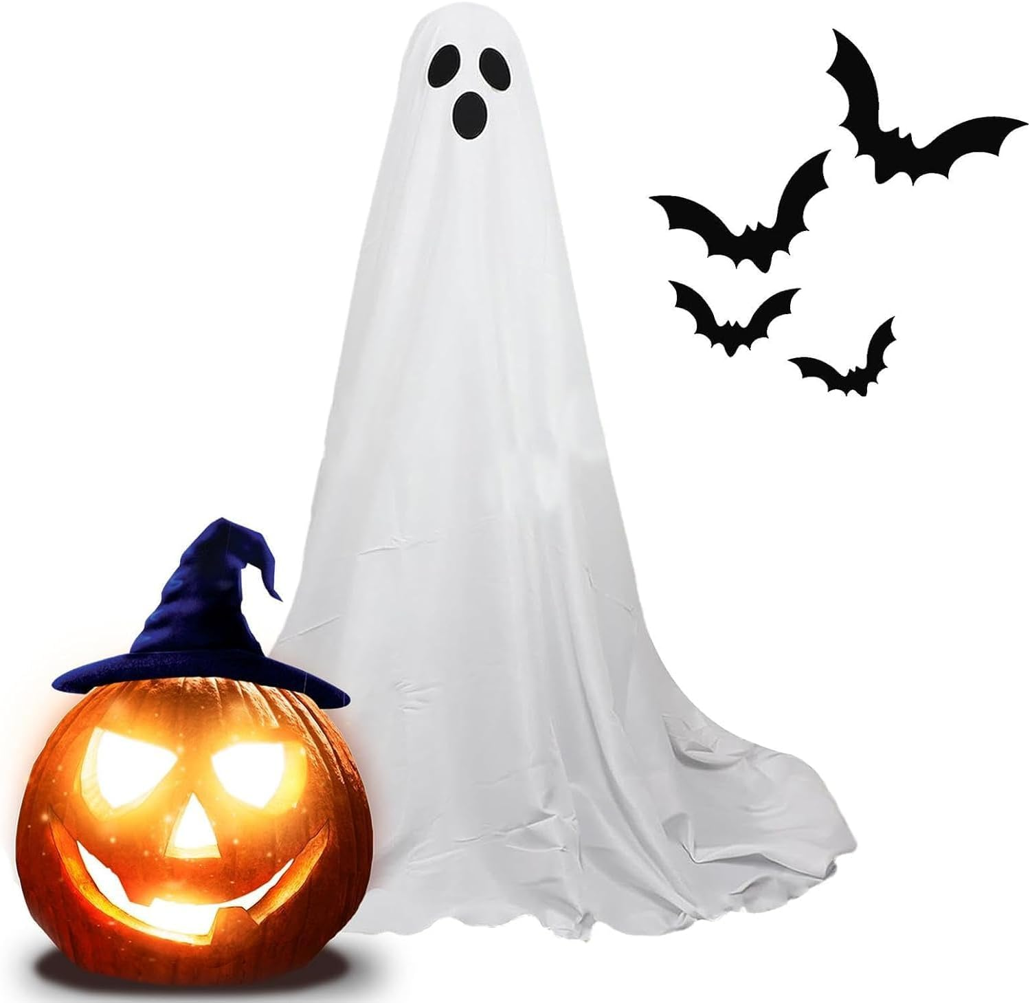 Spooky Ghost with Light | Halloween Decoration Large Cute Ghost with LED String Lights and Balloon | Halloween Outdoor Hanging Decorations for Garden, Porch, Yard, Balcony, Lawn, Patio, Front Door image number 3