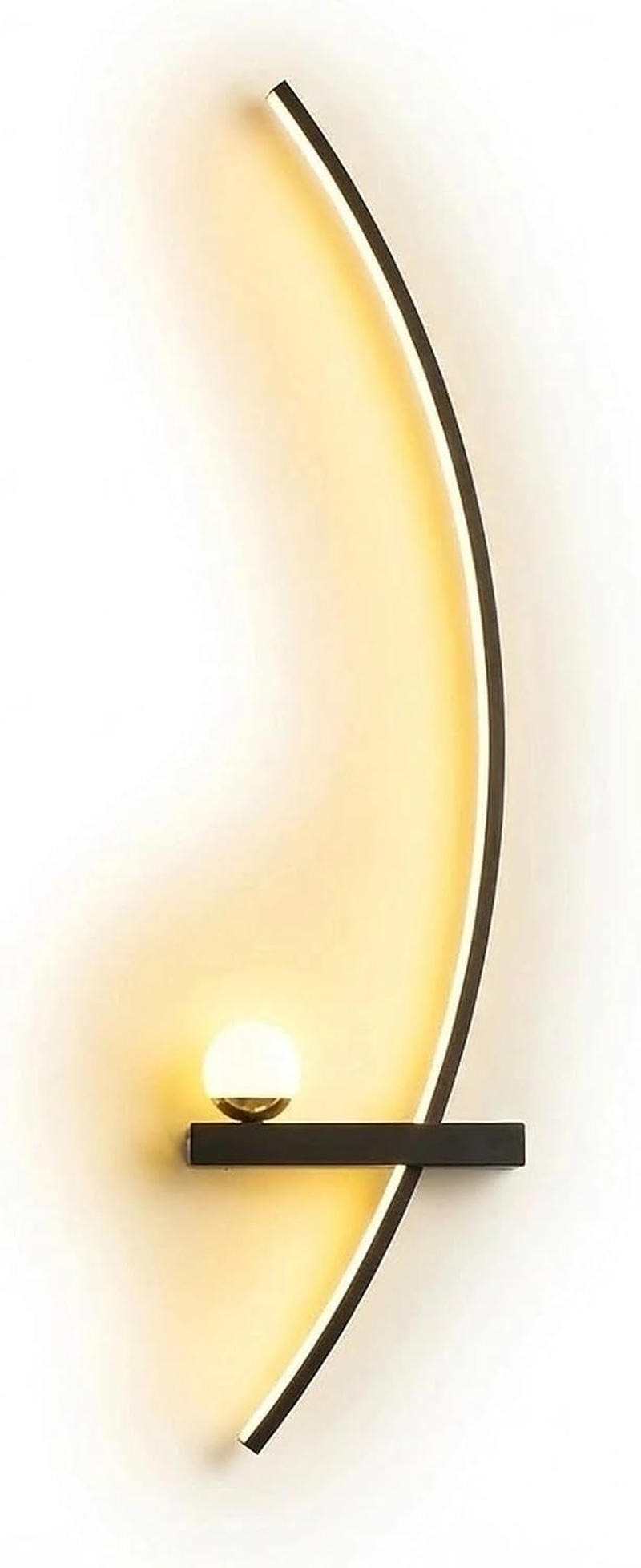 Modern Black Wall Sconces - 21.6" LED Linear Wall Lights for Bedroom & Living Room, 3-Color Dimmable Curved Art Decor Sconce Lamp for Hallway, Stairs & Vanity (Hardwired)(Black Left,105Cm)