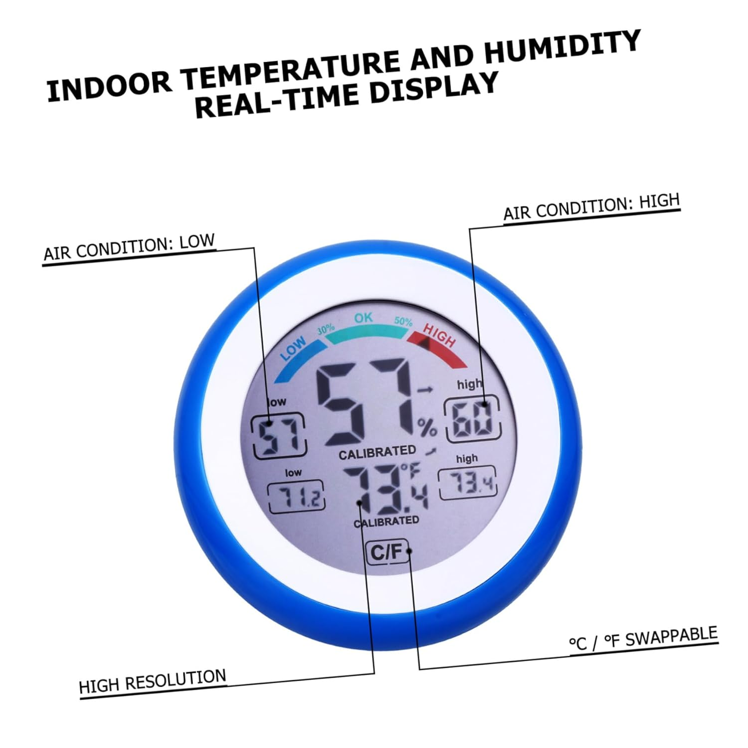 DECHOUS Multi-Functional Digital Hygrometer Thermometer round Touchscreen Indoor Temperature Humidity Monitor with Switch for Office Bedroom Greenhouse Skin Allergy Control image number 5