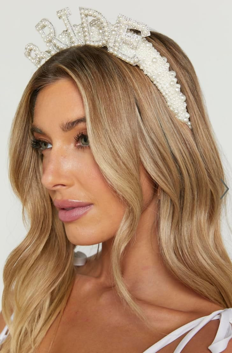 Pearl Bride Headband &ndash; One Size Fits All &ndash; Luxe Velvet Padded Hairband with Faux Pearl &ldquo;BRIDE&rdquo; Lettering &ndash; Perfect Bridal Shower, Engagement, Wedding Gift