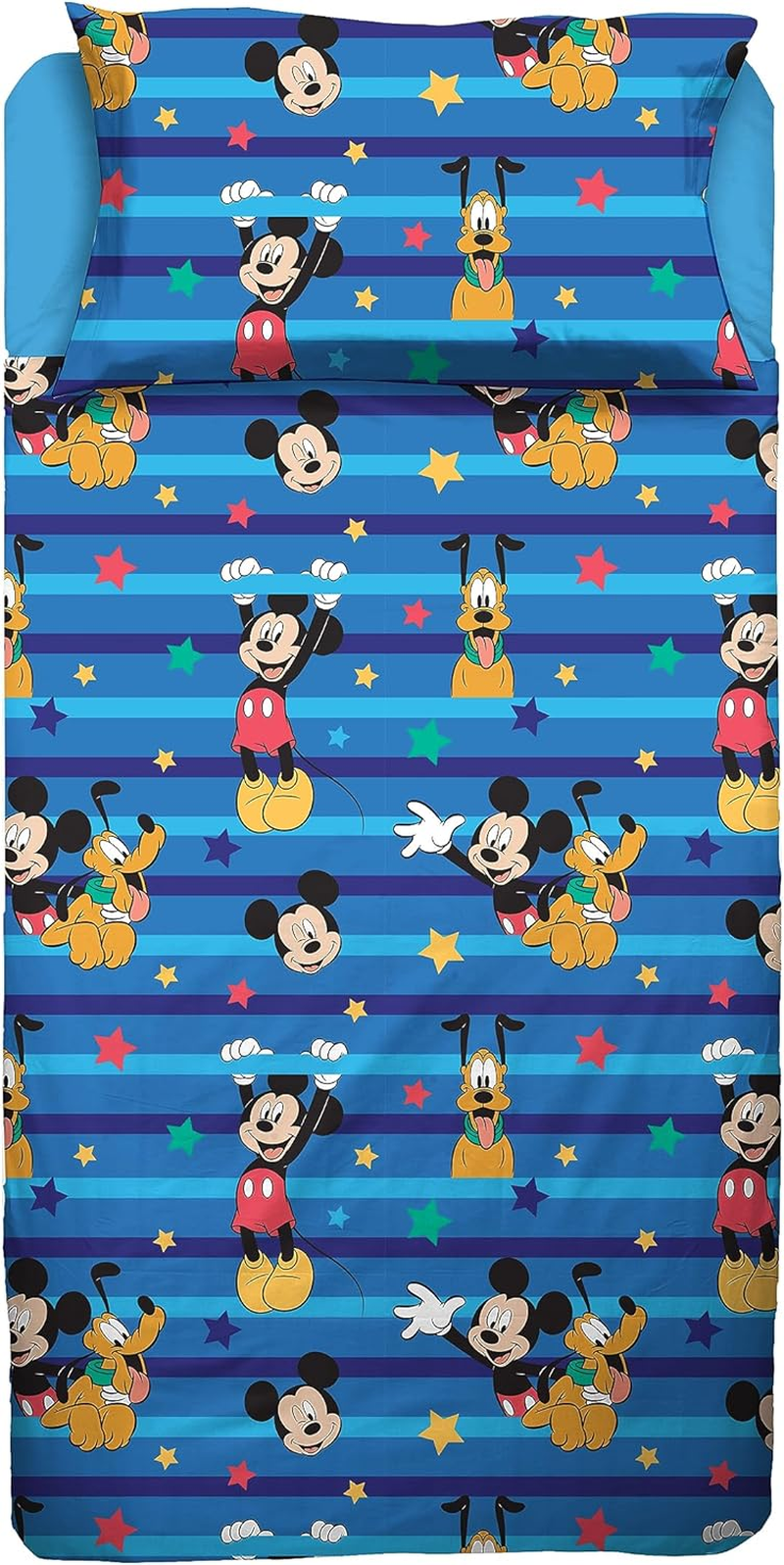 Mickey Mouse, King Size Bed Sheet, Bed Set, Top Sheet, Fitted Sheet, Pillowcase, Blue, Disney, 100% Cotton, Official Product image number 3