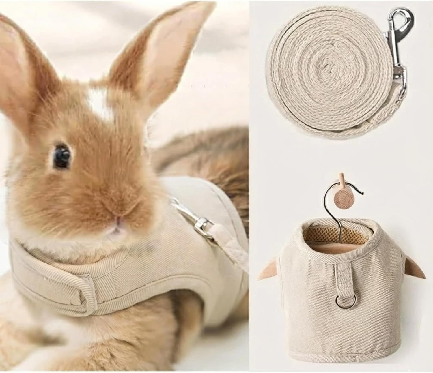 MANON ROSA Rabbit Harness and Leash Set - Escape-Proof Adjustable Vest Harness for Dwarf Bunnies, Soft Padded Conejos Collar with Safety Buckle, Small Animal Walking Accessories