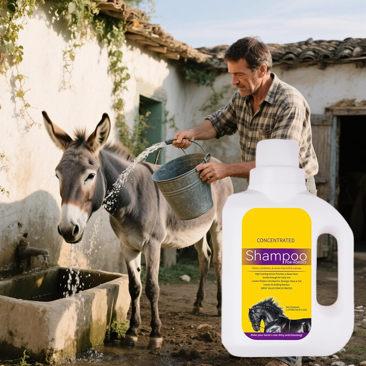 Horse Shampoo and Conditioner - Horse Shower Gel,1L Conditioning Grooming Body Wash for Skin Care Bathing Cleaning Mane Tail image number 6