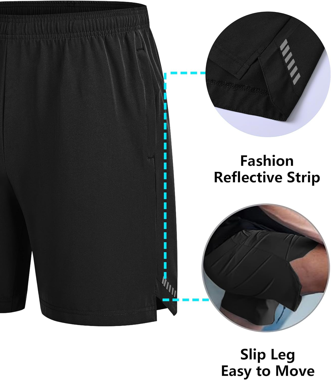 Mens Sport Shorts 3 Pack Zip Pockets Gym Training Athletic Shorts for Men with Drawstring Elastic Waist