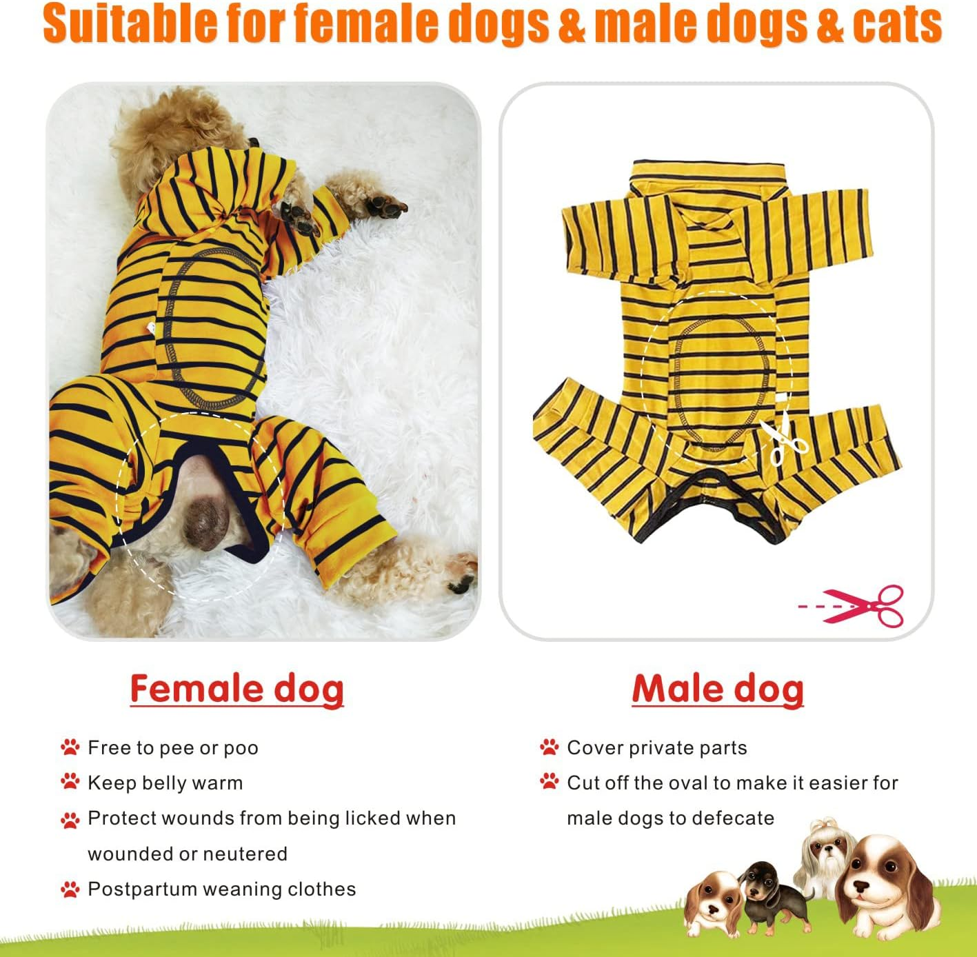 Dolahovy Dog Recovery Suit, Pet Surgery Suit, Puppy Recovery Suit, Dog Surgical One-Piece for Female, Male, Small, Medium, Dogs, Cats (XL, Yellow) image number 3