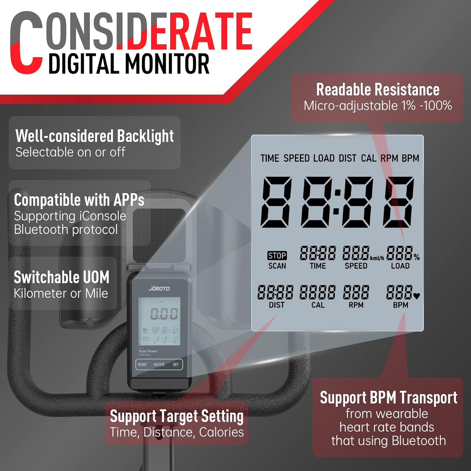 JOROTO X4S Bluetooth Exercise Bike - Indoor Cycling Bike with Readable Magnetic Resistance and Belt Drive Stationary Bikes (330 Pounds Capacity) image number 3