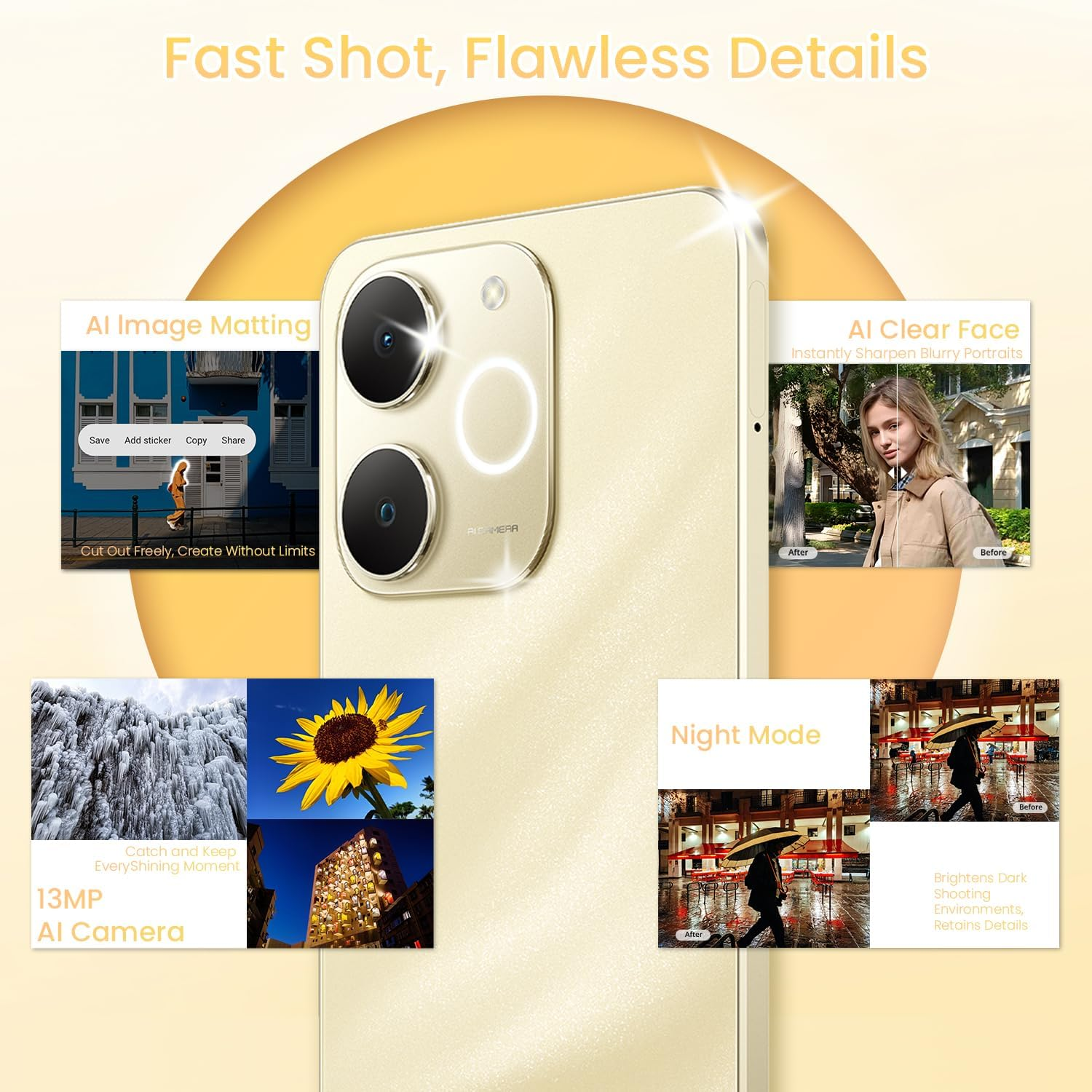 Realme Note 70T 4G Smartphone 4+64GB, Gold, 6.75-Inch Screen, 90Hz Display, 6000 Mah Battery, 32 MP Camera, Powerful Octa-Core Processor, Armorshell Protection, IP54 - 64.0 Gb, Beach Gold image number 4