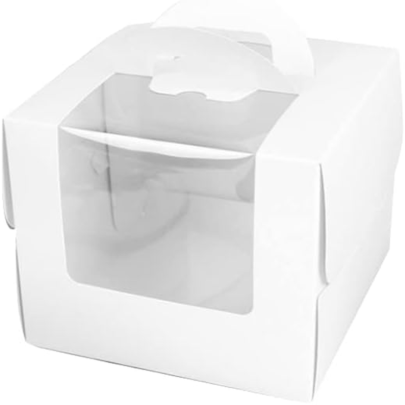 10 Pcs Portable Cake Boxes White Paper Display Window Packing Case Party with Handle, Durable Paper Packing Cases image number 4