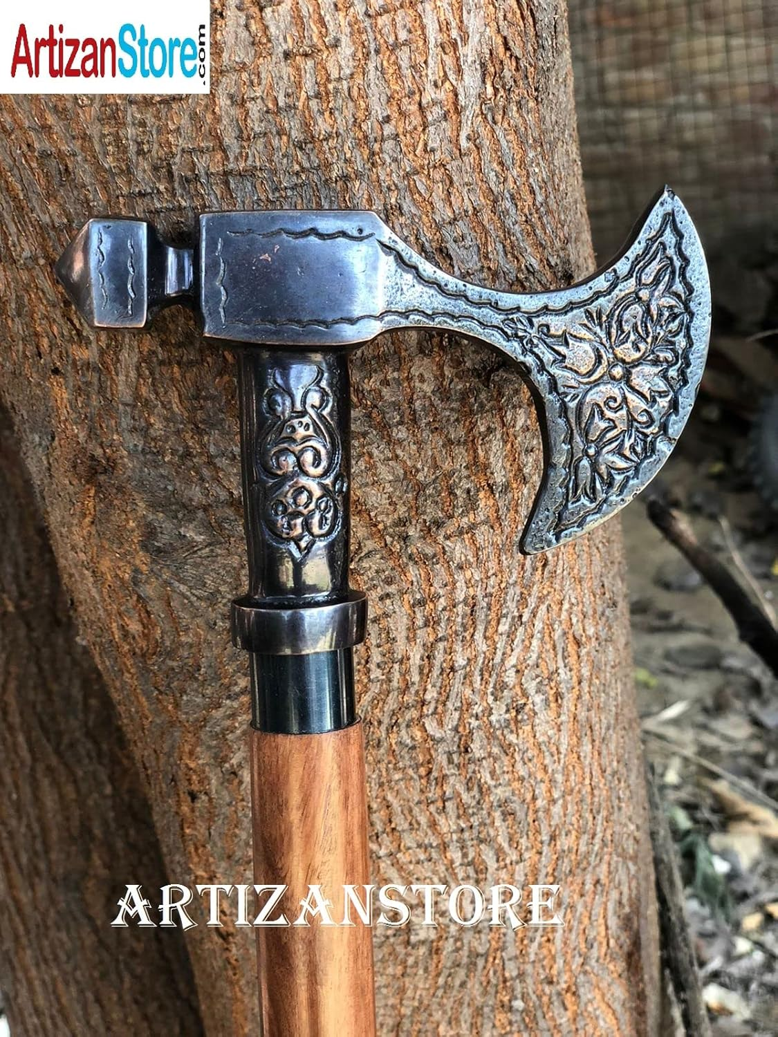 ARTIZANSTORE Antique Solid Brass Walking Stick Viking Wooden Walking Cane for Men and Women Handle Nautical Style Walking Stick Wooden Cane, Brown image number 5