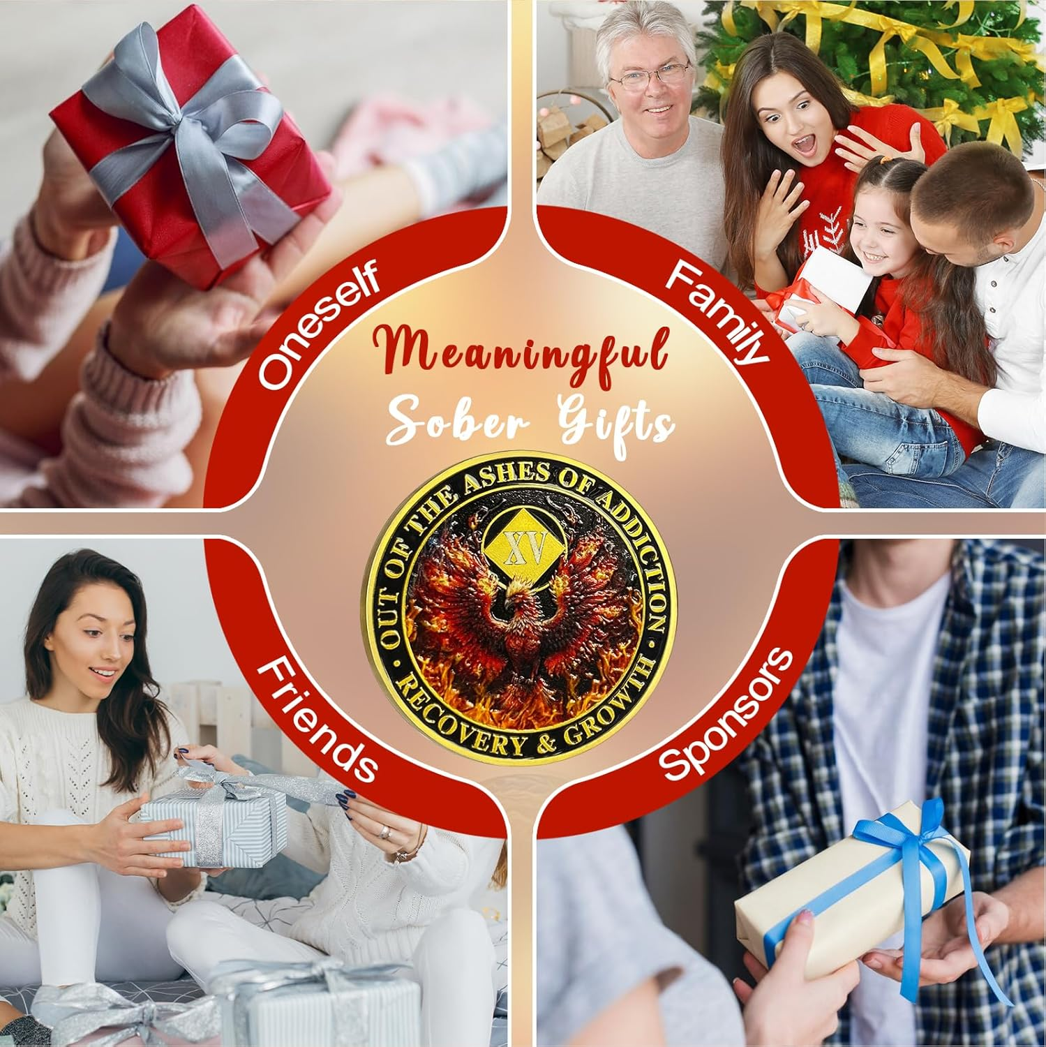 CHURYUML 15 Year NA Medallions Phoenix Recovery Chip Out of the Ashes of Addiction NA Sobriety Coin Narcotics Anonymous Gifts Sobriety Addiction Recovery Gifts Narcotics Anonymous Coin image number 3