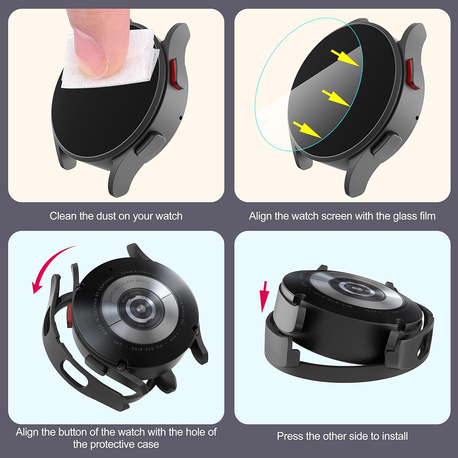 Diruite Case for Samsung Galaxy Watch 4 40Mm Protective Case X 2 + Screen Protector X 2, Hard PC Shockproof Smartwatch Case, Protects during Everyday Use, Sports, and Other Activities image number 2