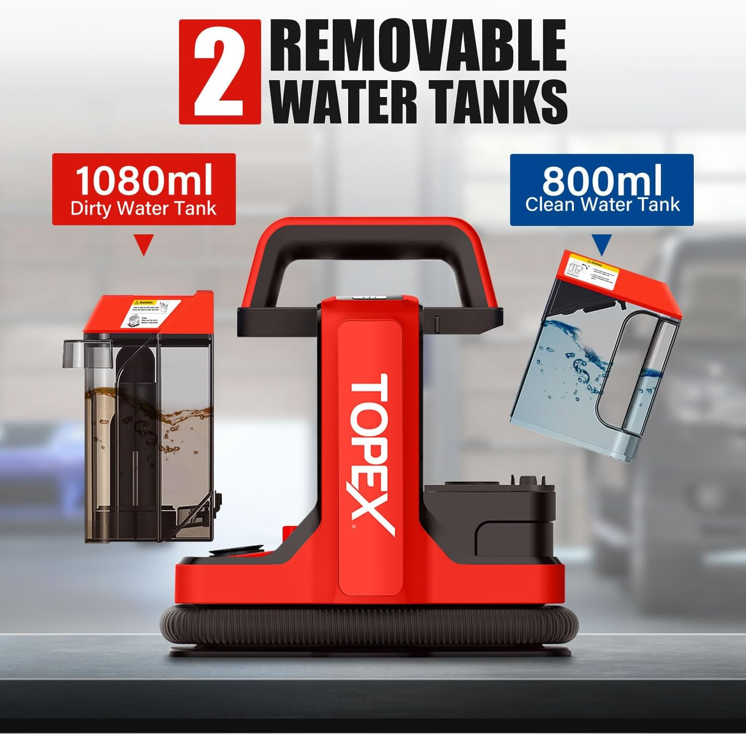 TOPEX 450W Carpet and Upholstery Spot Cleaner, Multi-Purpose Portable Carpet Cleaner, Professional Stain Remover Spot Washer for Carpets, Upholstery, Car Seats, Pets and Couch, Lightweight, Red image number 5