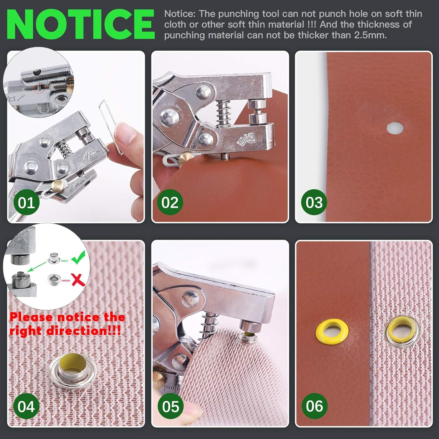 Keadic 406Pcs Eyelet and Setting Kit with 3/16" Colored Grommets, Punch Pliers, Hole Punch and Hammer for Leather, Cloth, Shoe, Bags, Crafts image number 4