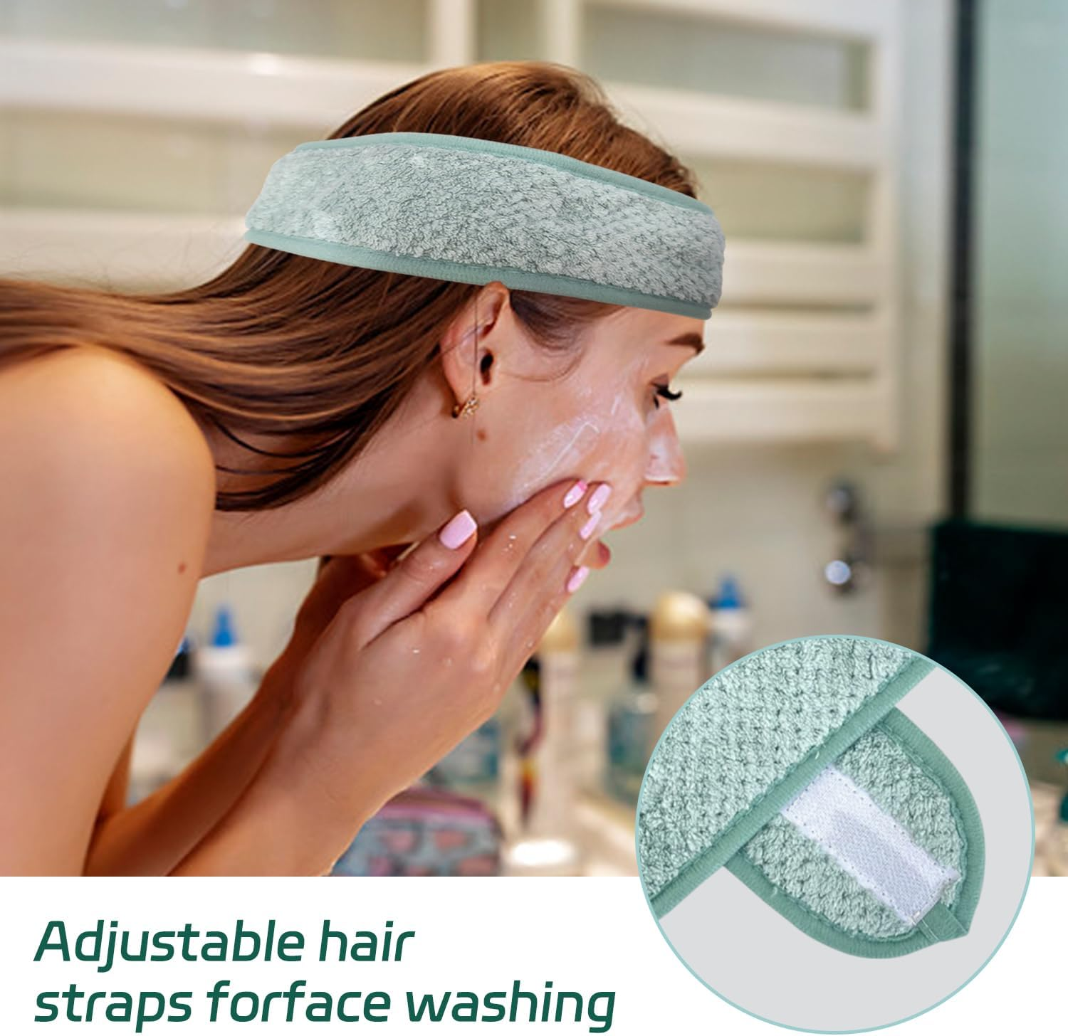 Pack of 3 Face Wash Hair Bobbles and 2 Pairs of Face Wash Bracelets, Women'S Hair Bobbles, Soft Absorbent Hair Bobbles, Adjustable Hair Bobbles, Elastic Hair Bobbles image number 5