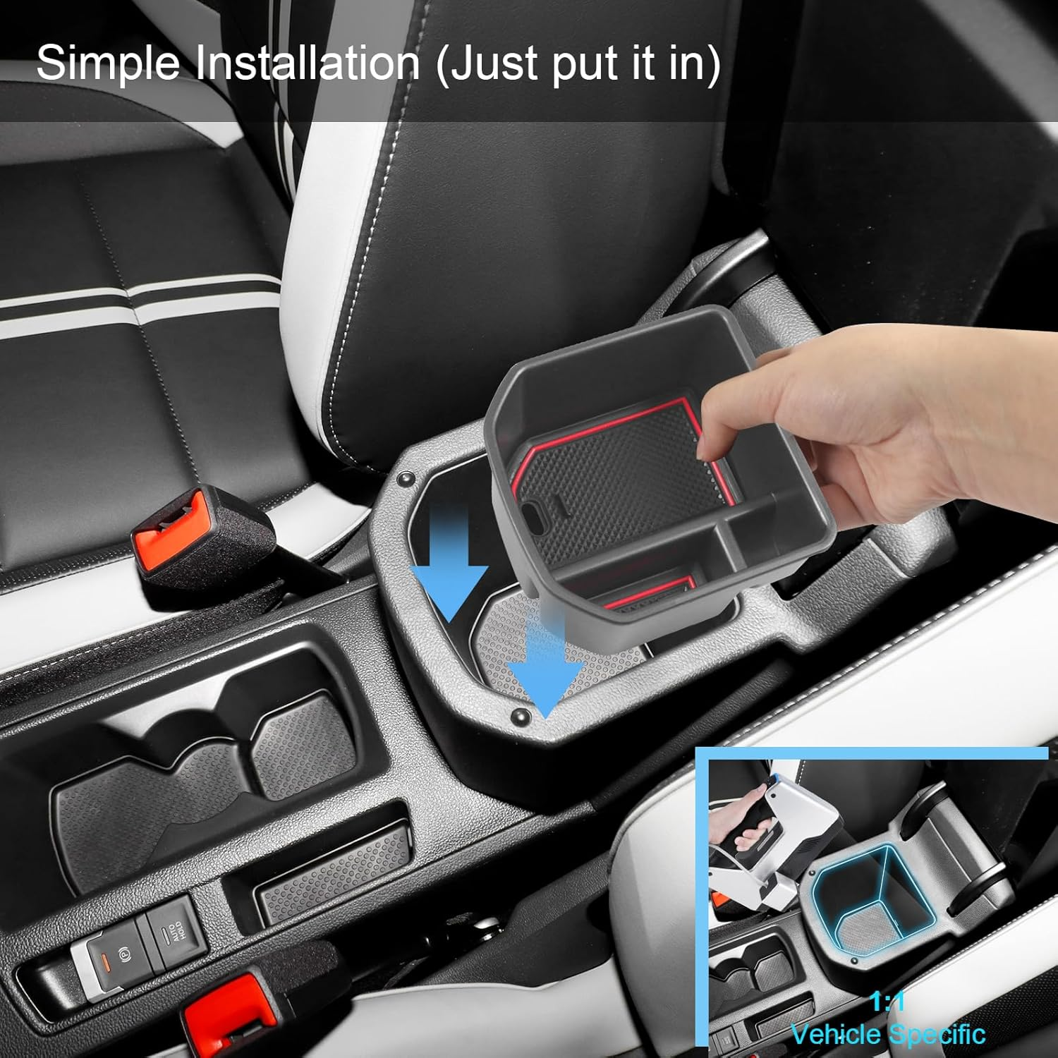 Centre Console Storage Box Compatible with VW T-ROC 2018-2024, T ROC Accessories Armrest Organiser, T-ROC Centre Armrest Glove Box with Non-Slip Mat (Red) - Blue image number 3