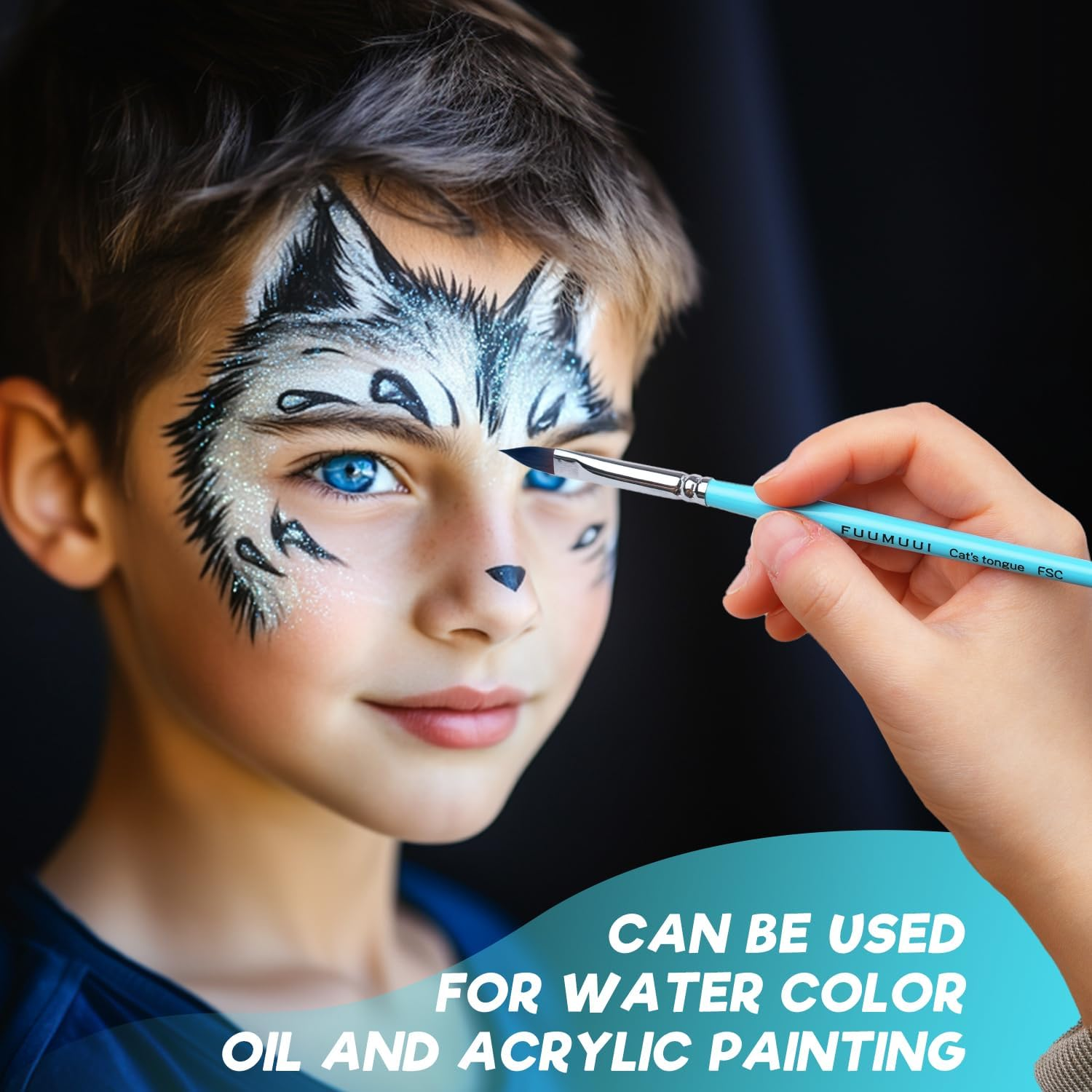 Face Painting Brushes - 7Pcs Professional Synthetic Paint Brushes for Face & Body Painting with Christmas, Halloween, Cosplay, Costume & Theater - Acrylic Watercolor Oil Gouache image number 6