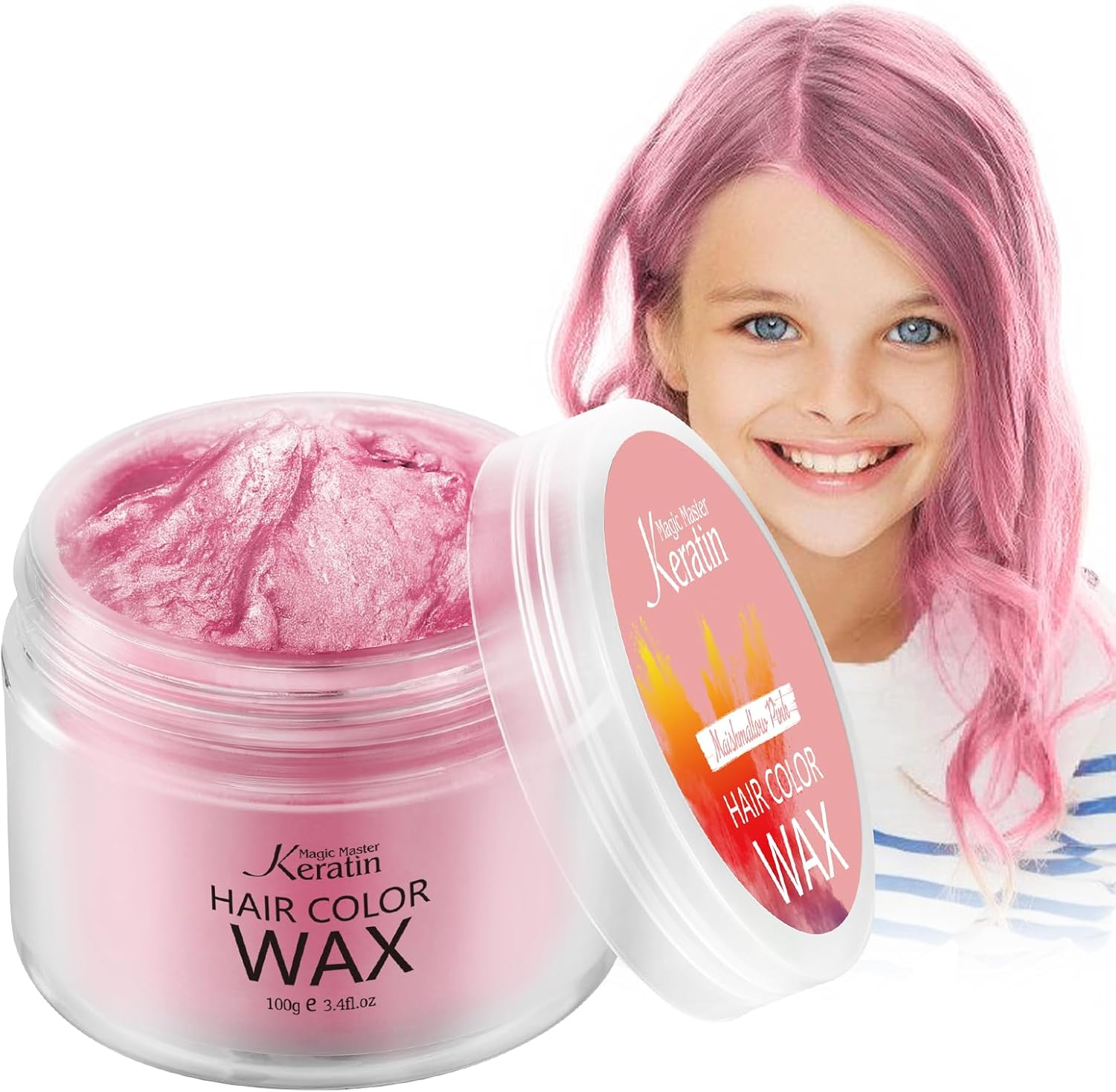 Temporary Hair Color for Kids, Magic Master Keratin Hair Wax Color Dye for Dark Hair Instant Colored Hair Gel Hairstyle Wax Cream Mud Pomade 3.4 Oz Girl Gifts, Party, Cosplay & Halloween (Marshmallow Pink)