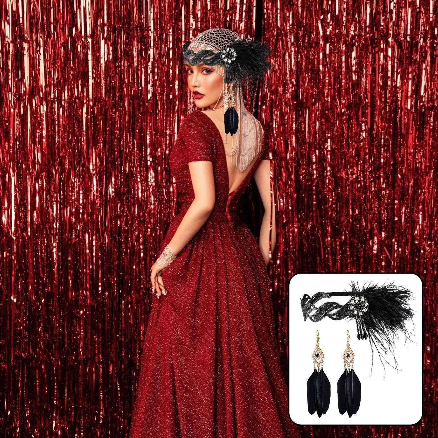 1 Piece Feather Hair Accessories and 1 Pair Feather Earrings, Vintage Accessories for Women, Role Play, Prom Costume Accessories image number 4