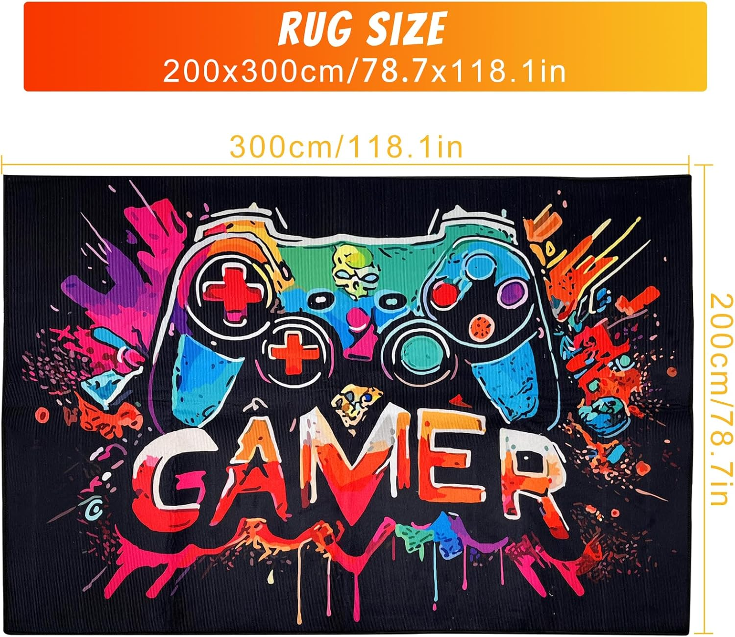 Gaming Area Rug for Boy Room, Extra Large Non-Slip Gamer Play Mat for Playroom, 3D Colorful Gamers Have Fun Activity Centerpiece Playmat Floor Carpet for Kids Gaming Room Decor (Gamer 5, 200X300Cm) - Gamer 5 image number 2