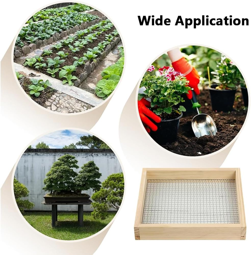 Wooden Soil Sieve, Dirt Sifter for Gardening, Sieve for Sand Rocks Dirt Compost for Screening Soil, Dirt, Peat Moss and Potting Soil