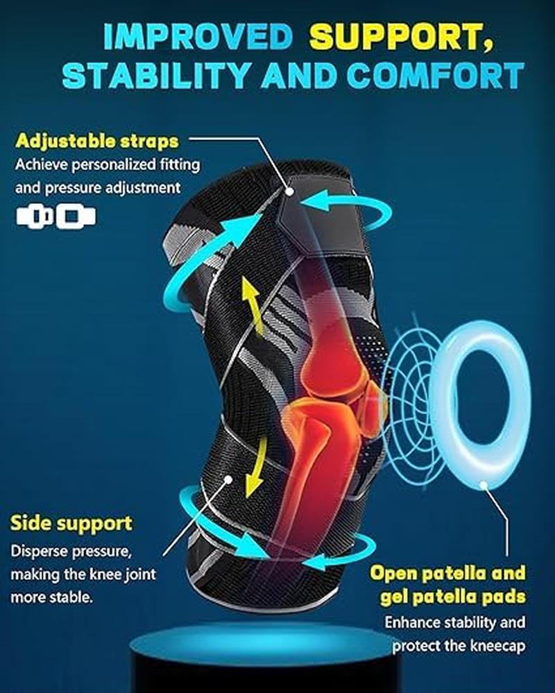 Knee Brace， Compression Knee Pad for Pain Relief, Patellargel Pad,Joint Knee Support for Meniscus Tear,Arthritis,Acl,Mcl,Run,Cycling,Hiking (L) image number 1