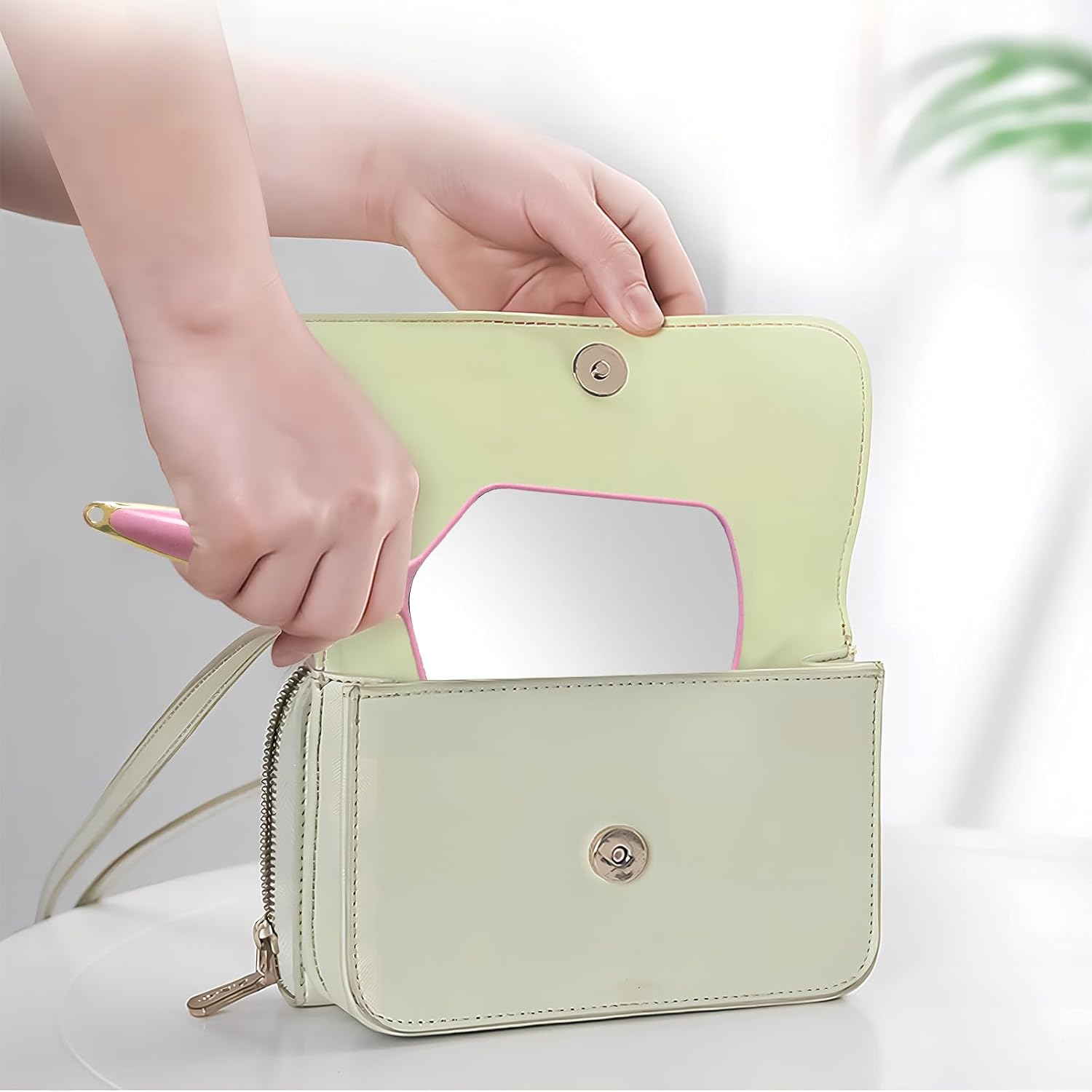 Handheld Mirrors, Hand Held Mirror with Handle, Small Travel Packet Compact Mirrors, Vintage Decorative Single-Sided Handheld Mini, Makeup Beauty Tool Tiny Mirror, Women Daily Portable (Square White) image number 5