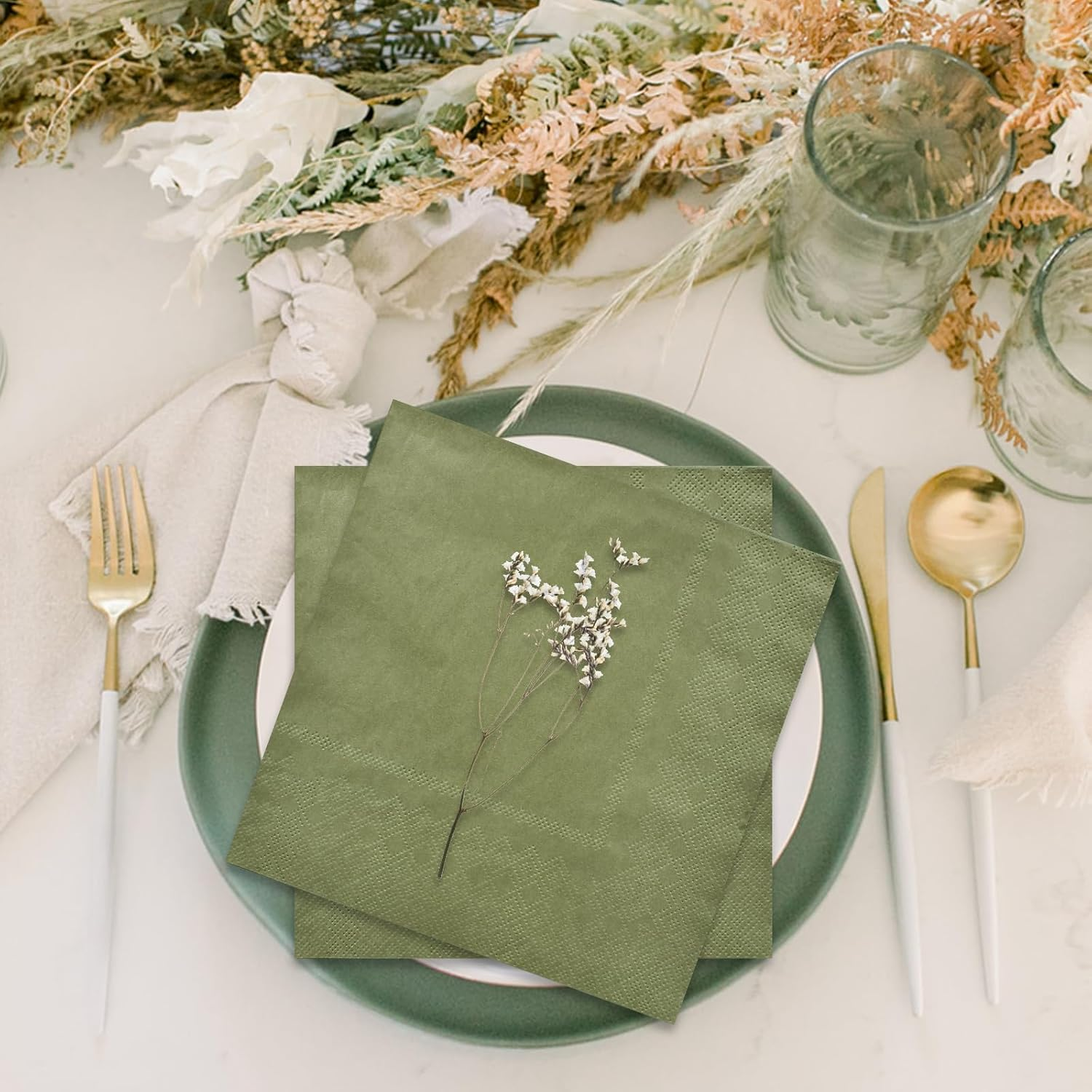 120 Pcs Green Paper Napkins, 33X33Cm Green Serviettes Party Napkins, Square Napkins Cocktail Napkins Luncheon Napkins for Party, Wedding, Family Gathering image number 1