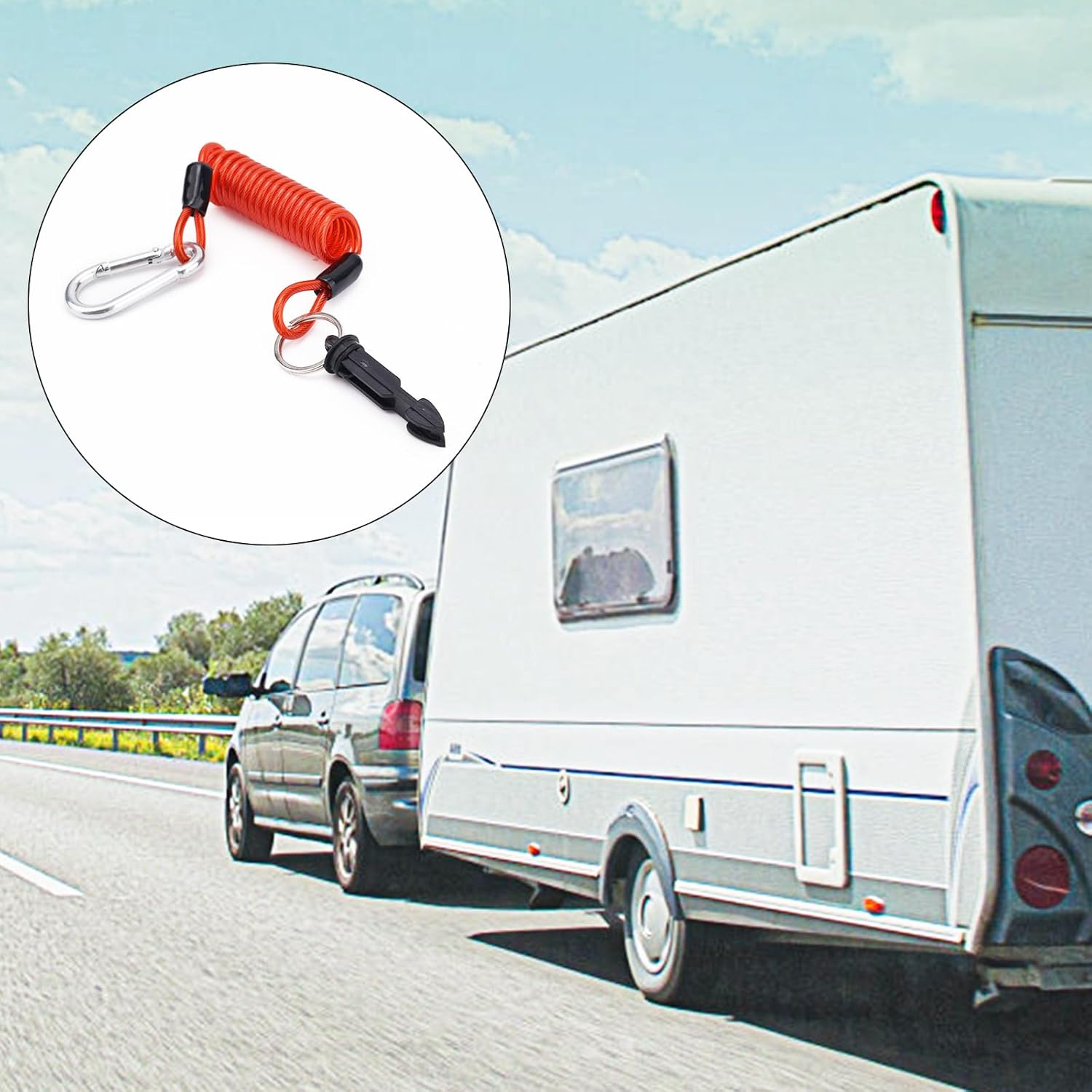 Gosknor 2Pcs Trailer Brake Away Cable, 4Ft High Rebound Spring Breakaway Coiled Cable Trailer Emergency Brake Cable Camper Safety Breakaway Cable for RV Trailer Emergency Camper image number 4