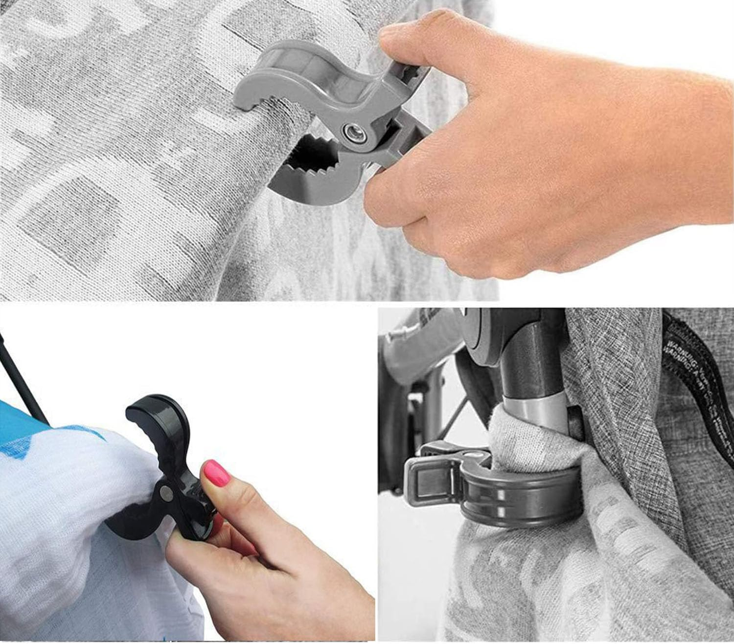 WADY Stroller Pegs to Hook Muslin Sun Shade to Canopy, 6 PCS Car Seat Cover Clips, Nursing Cover, Pram Toy Holder, Plastic Universal Clip, Blanket Clamp, Stroller Clips Buggy Accessory (Black) image number 2