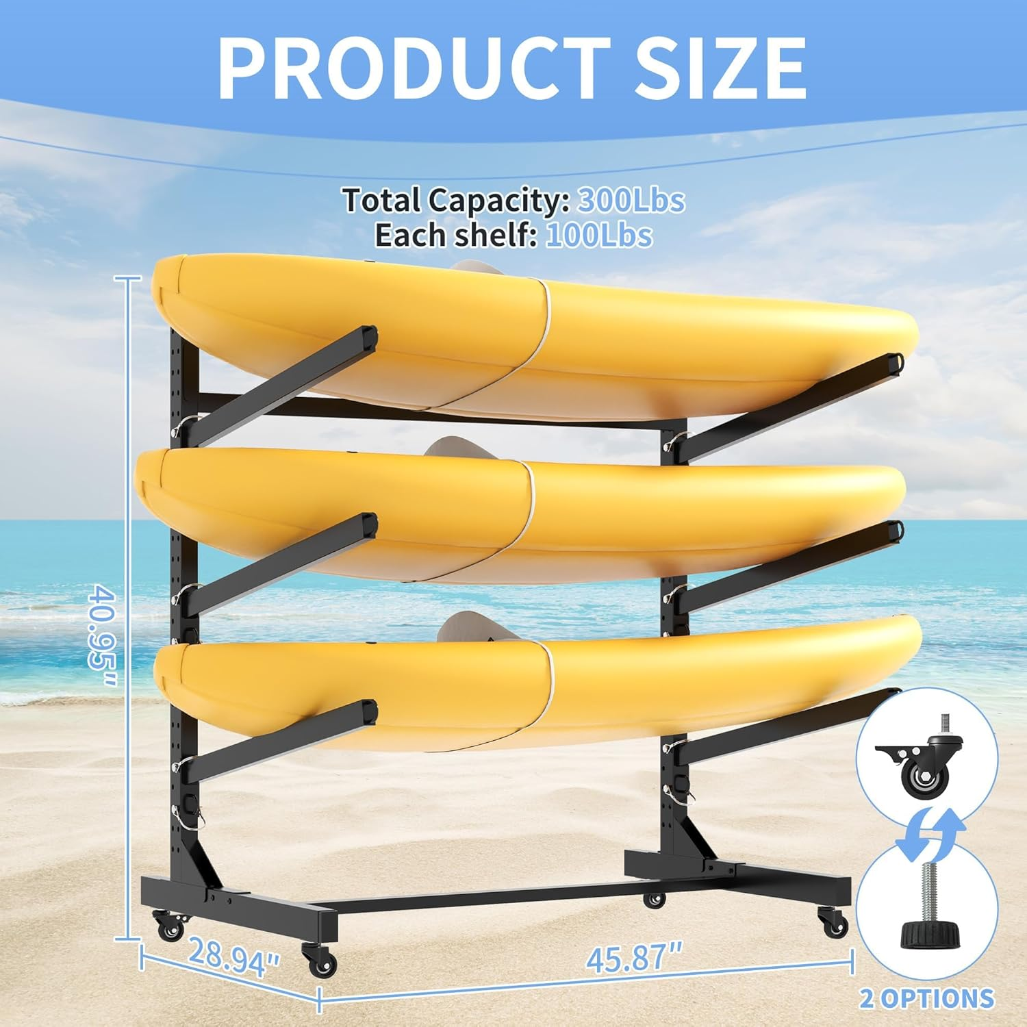Kayak Storage Rack, Heavy Duty Kayak Stand Canoe Rack with Wheels, Freestanding Kayak Holder Stand for Kayaks, Canoes, Surfboard, Paddleboard Storage image number 4