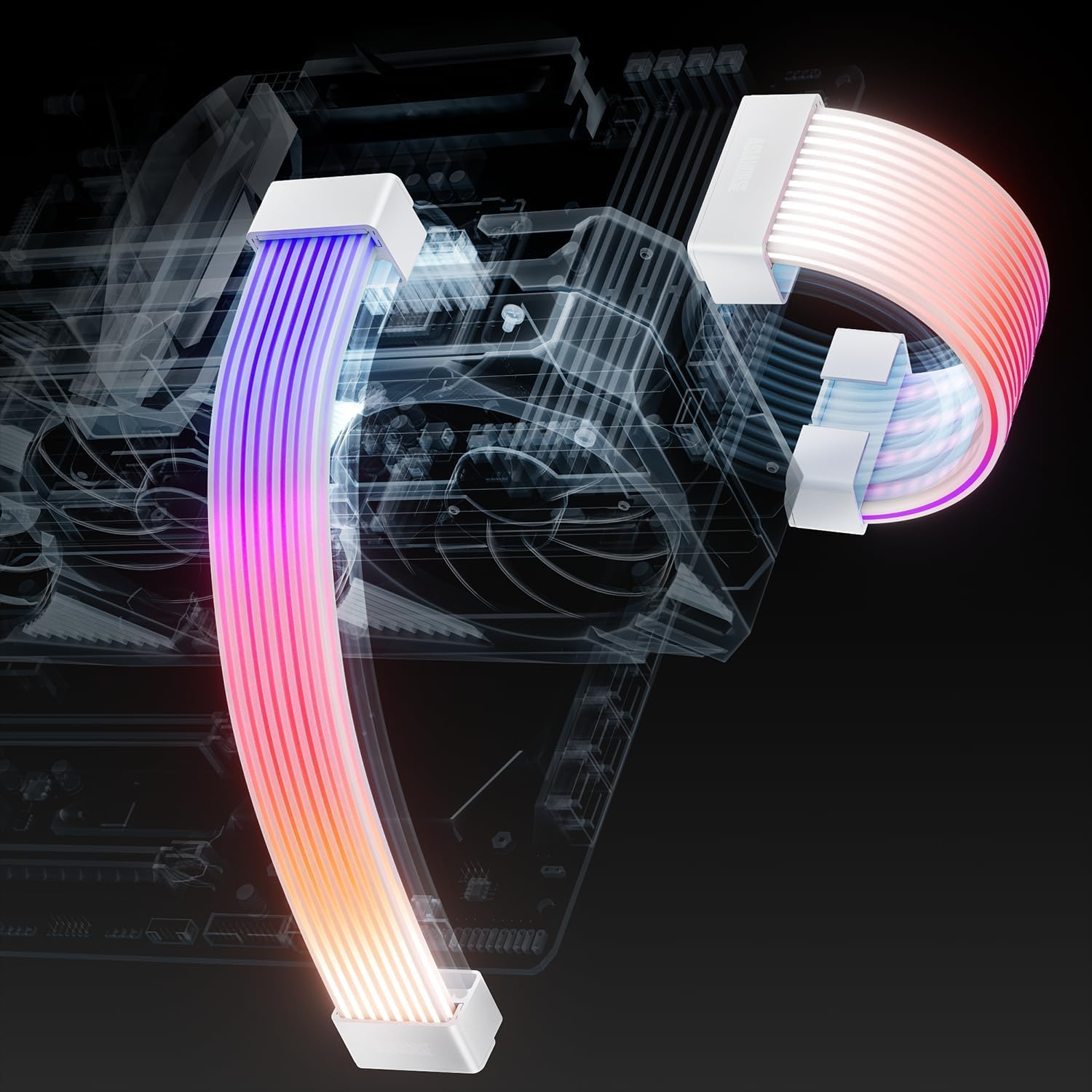 Asiahorse ARGB PSU Extension Cable Cover Kit, Light up RGB LED Strip 2Pack for GPU and Motherboard PSU Cables, 5V 3 Pin ARGB Sync, Compatible with 8 Pin, 16 Pin, 24 Pin PSU Cable. Aurora-Co-White image number 4