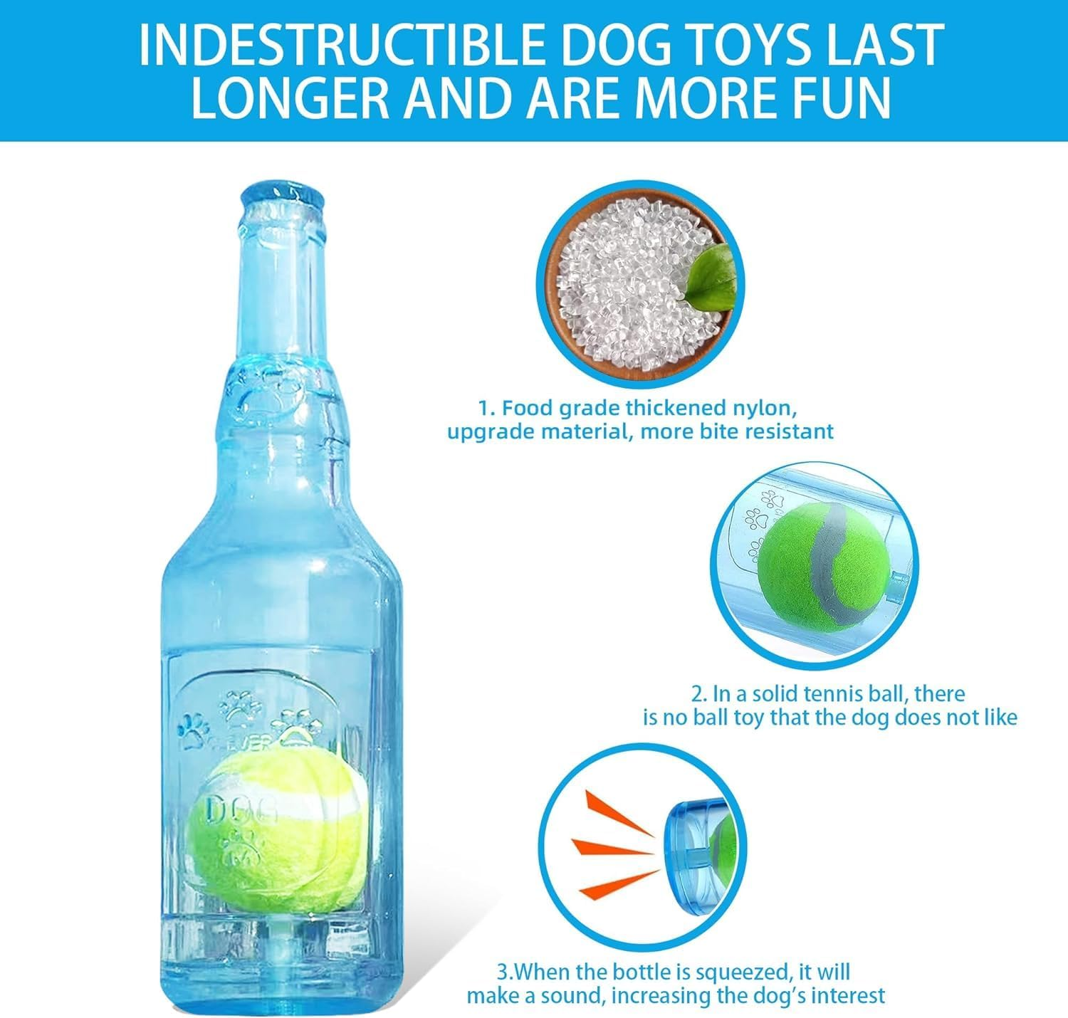Cozioz Rubber Water Bottle Dog Toy Cruncher with Built-In Tennis Ball and Treat Dispensing Feature, Squeaky Interactive Dog Chew Toy for Aggressive Chewers - Ideal for Large and Small Dogs (Blue)