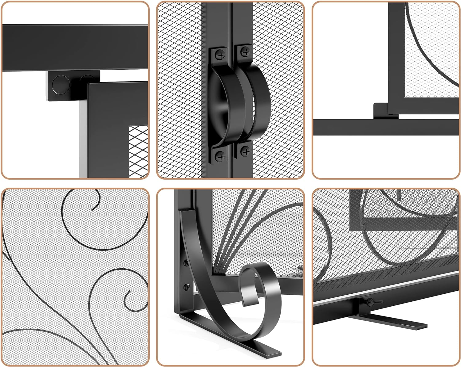 Fire Beauty Fireplace Screen with Doors, Handcrafted Solid Steel, Heavy Duty Metal Mesh, Powder Coat Finish, Spark Guard image number 5