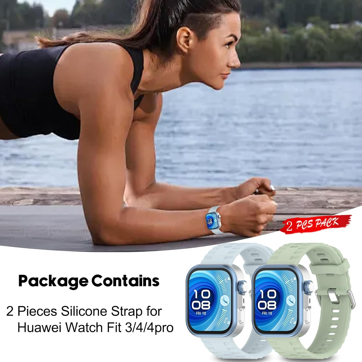 Dhwgang 2 Silicone Bands Compatible with Huawei Watch Fit 4 Pro / Fit4 / Fit3 Smartwatch Replacement Wristbands, Soft, Comfortable, Waterproof, Breathable, Sports Watch Strap Accessories - Black  Navy image number 7