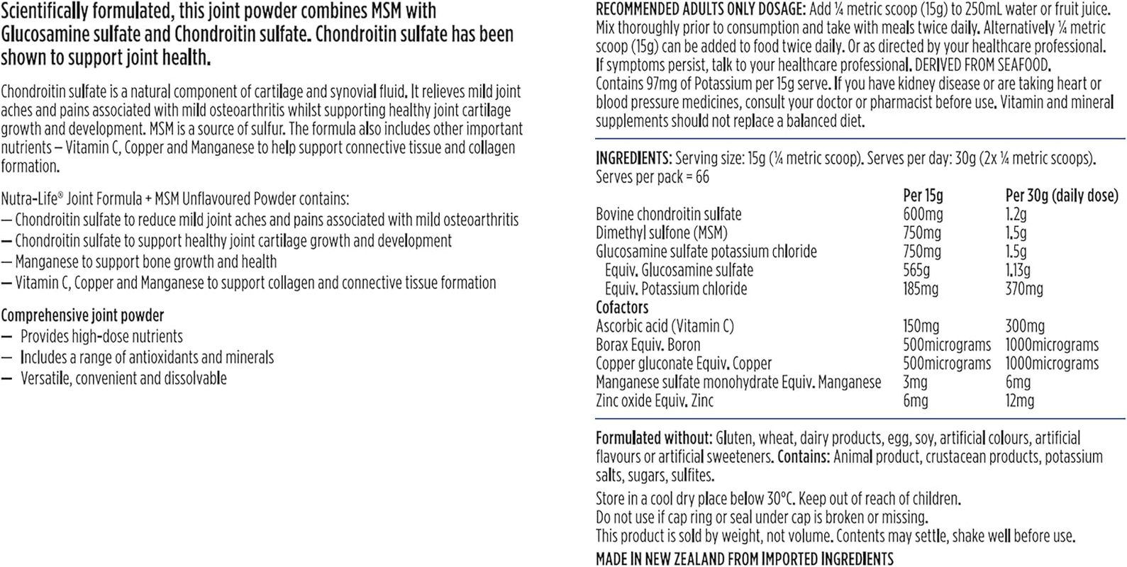 Nutralife Glucosamine Chrondroitin MSM Joint Food Concentrate Powder 1Kg image number 1
